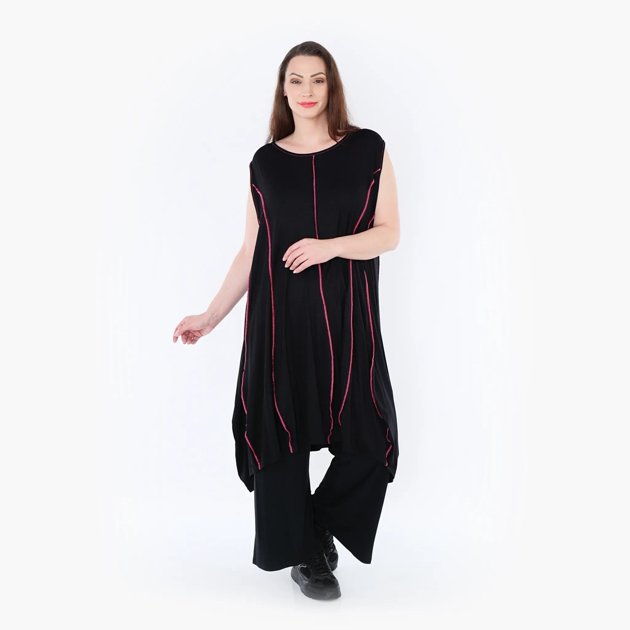  Ballon Tunika von AKH Fashion aus Viskose, 1416.06913, Schwarz/Fuchsia, Schick, Modern