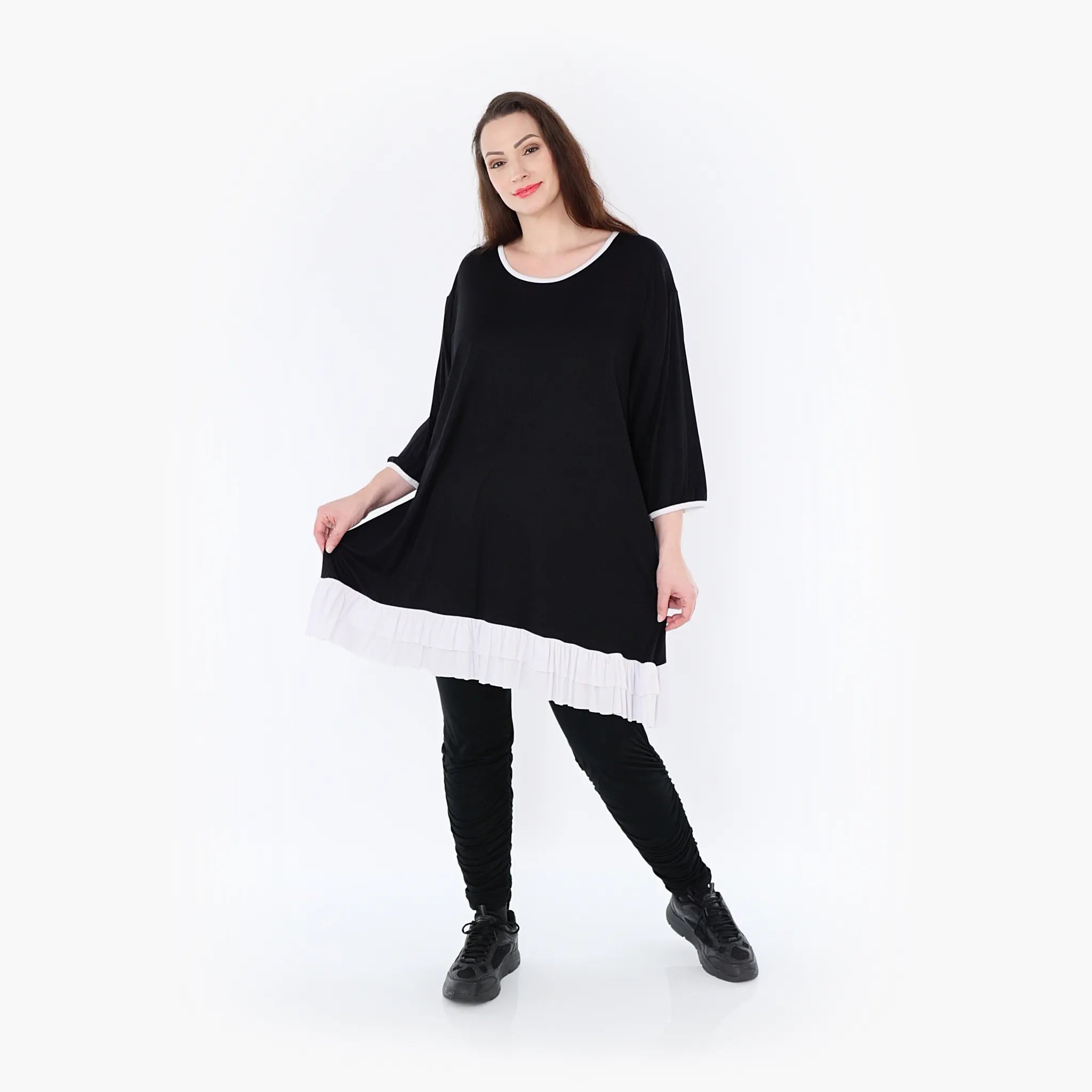  A-Form Shirt von AKH Fashion aus Viskose, 1416.06916, Schwarz/Weiß, Schick, Modern, Bequem