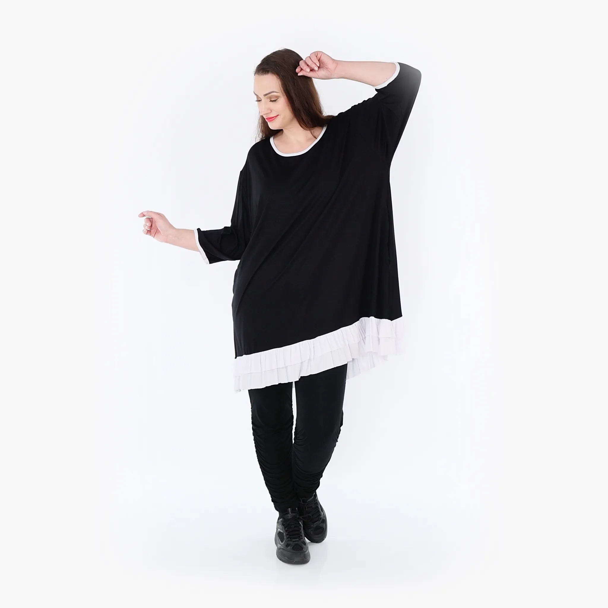  A-Form Shirt von AKH Fashion aus Viskose, 1416.06916, Schwarz/Weiß, Schick, Modern, Bequem
