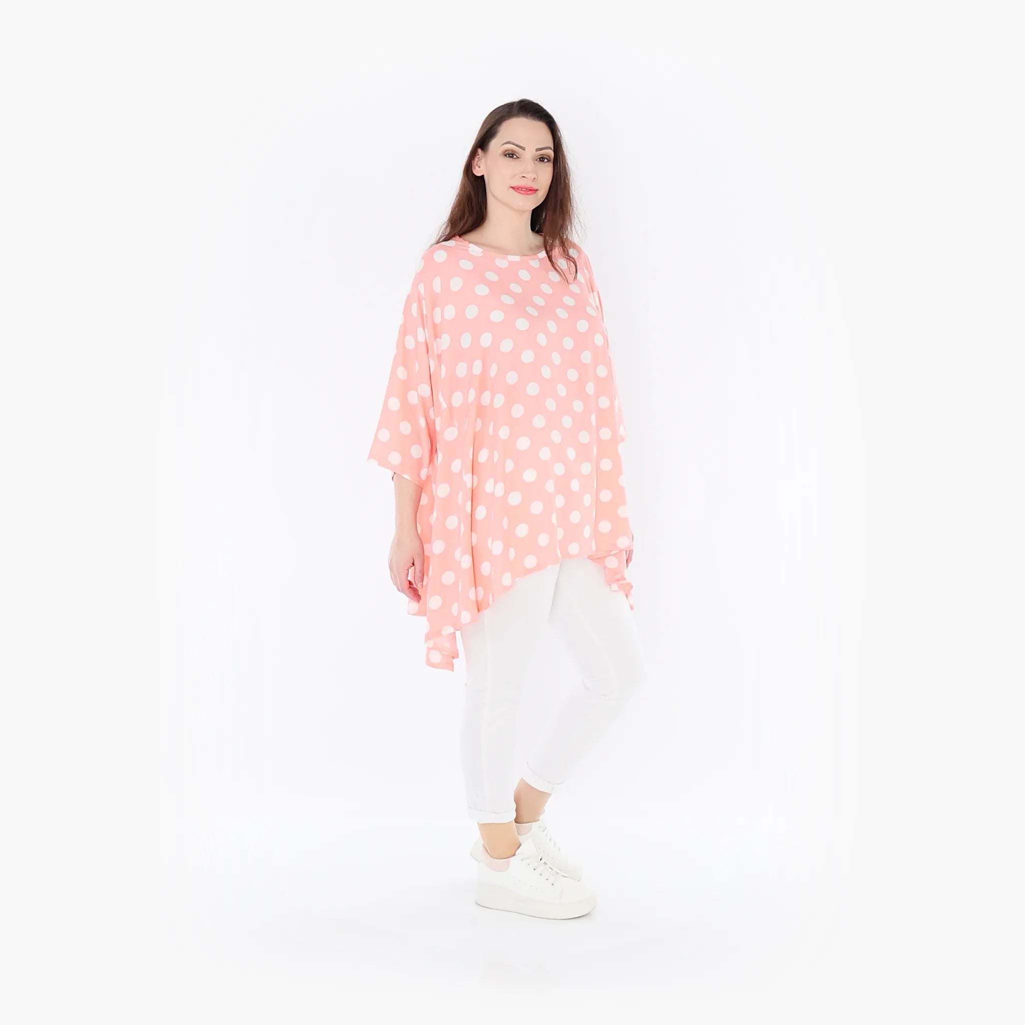  A-Form Bigshirt von AKH Fashion aus Viskose, 1417.00593, Rosa/Weiß, Schick, Modern, Bequem