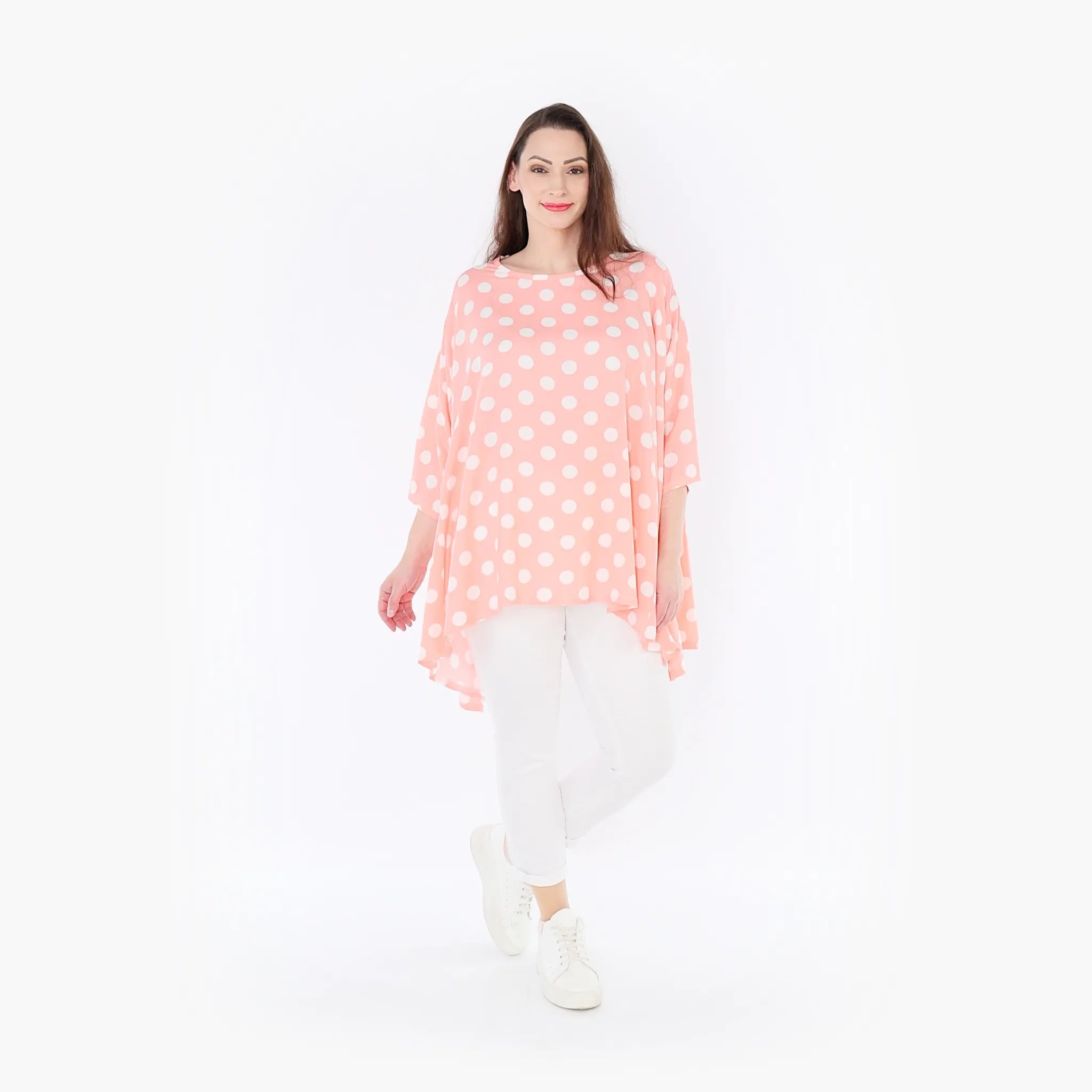  A-Form Bigshirt von AKH Fashion aus Viskose, 1417.00593, Rosa/Weiß, Schick, Modern, Bequem