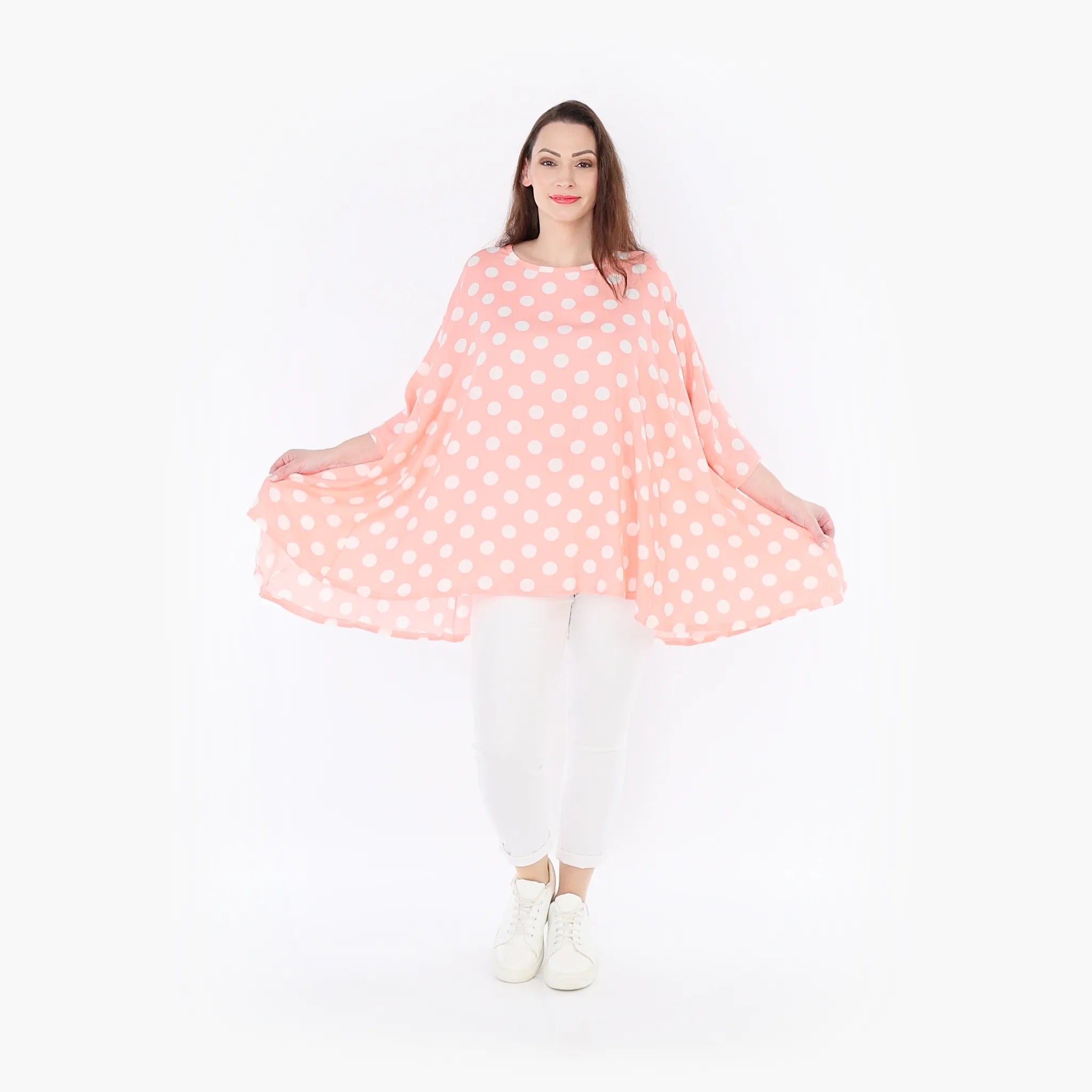  A-Form Bigshirt von AKH Fashion aus Viskose, 1417.00593, Rosa/Weiß, Schick, Modern, Bequem