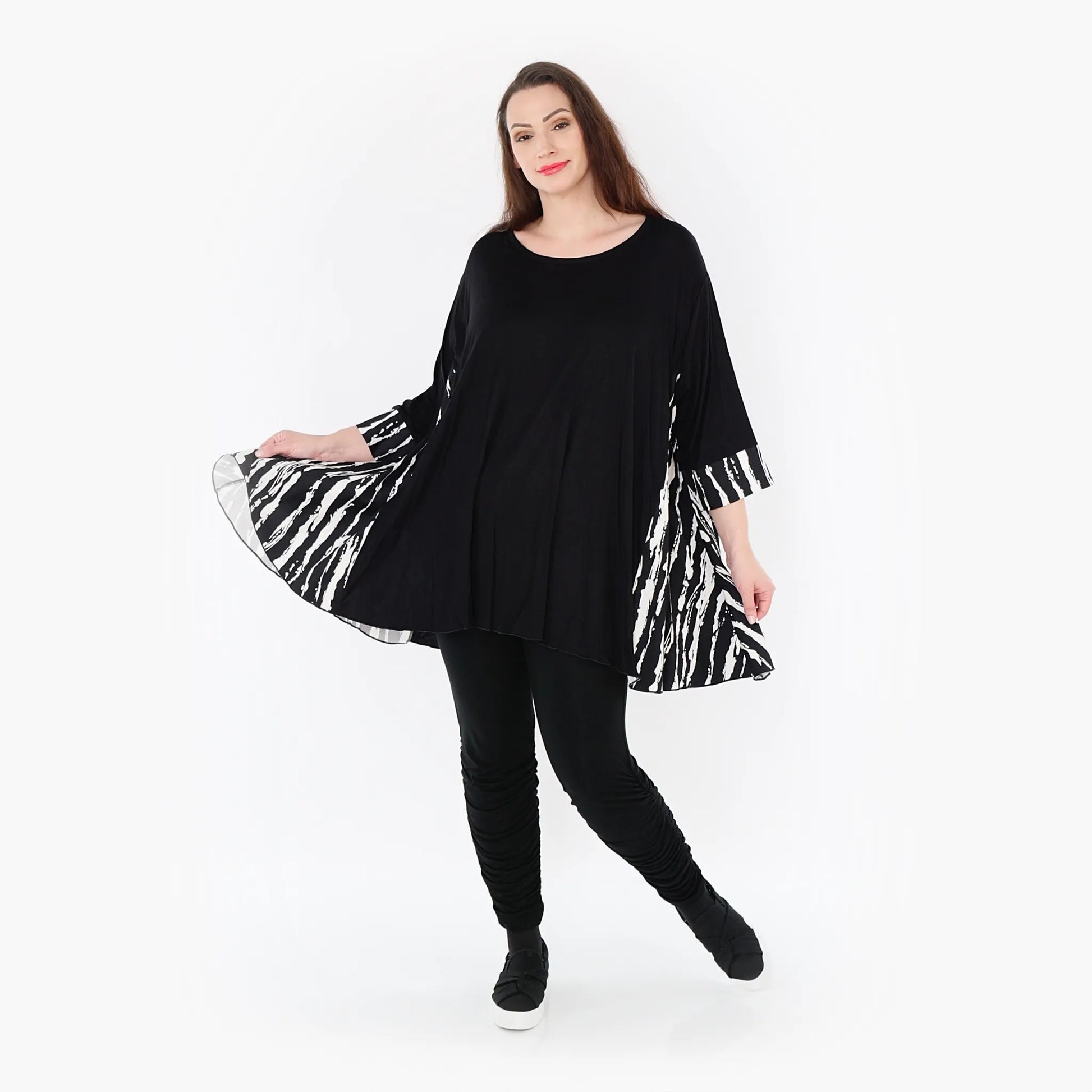  A-Form Bigshirt von AKH Fashion aus Baumwolle, 1418.00593, Schwarz/Weiß, Schick, Modern