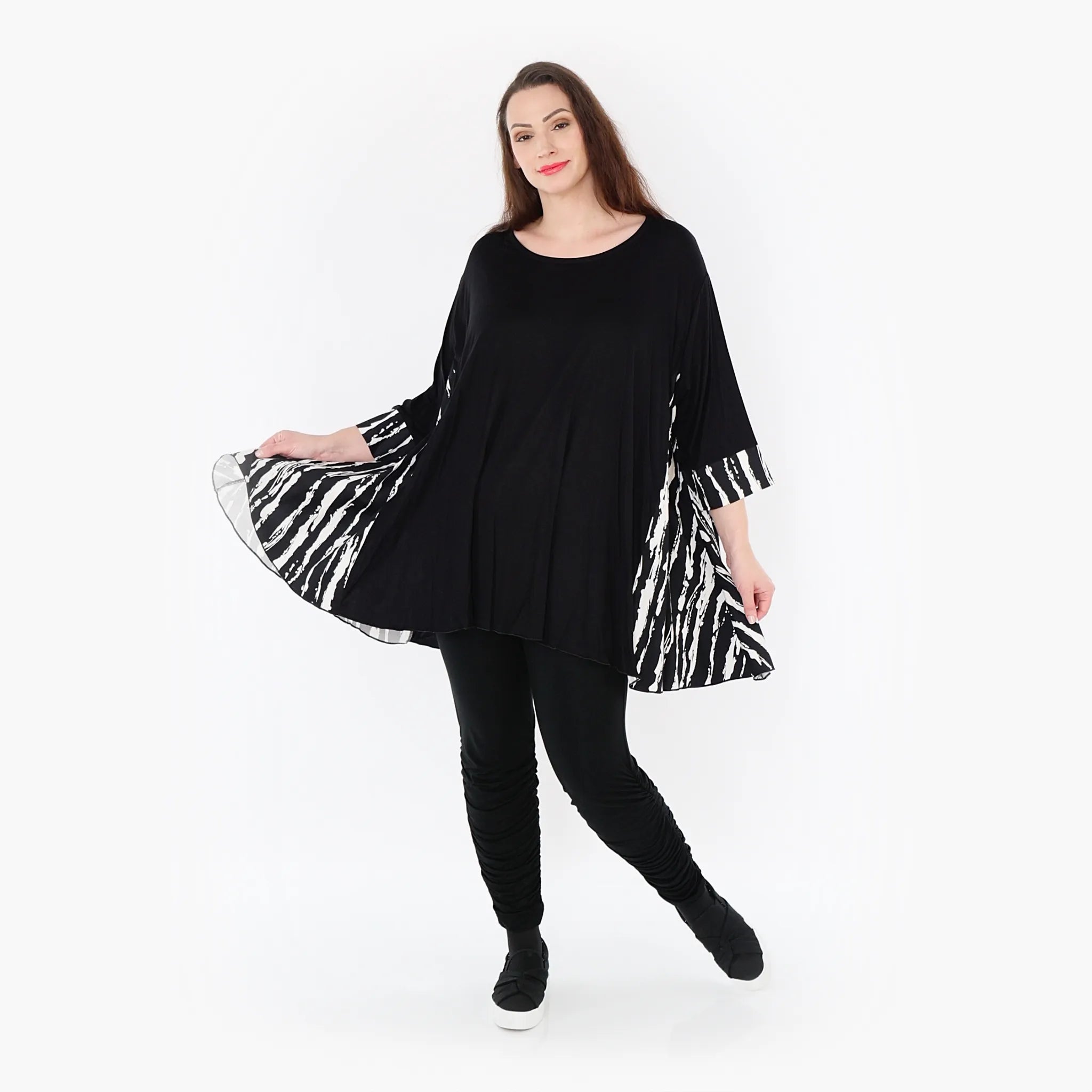  A-Form Bigshirt von AKH Fashion aus Baumwolle, 1418.00593, Schwarz/Weiß, Schick, Modern