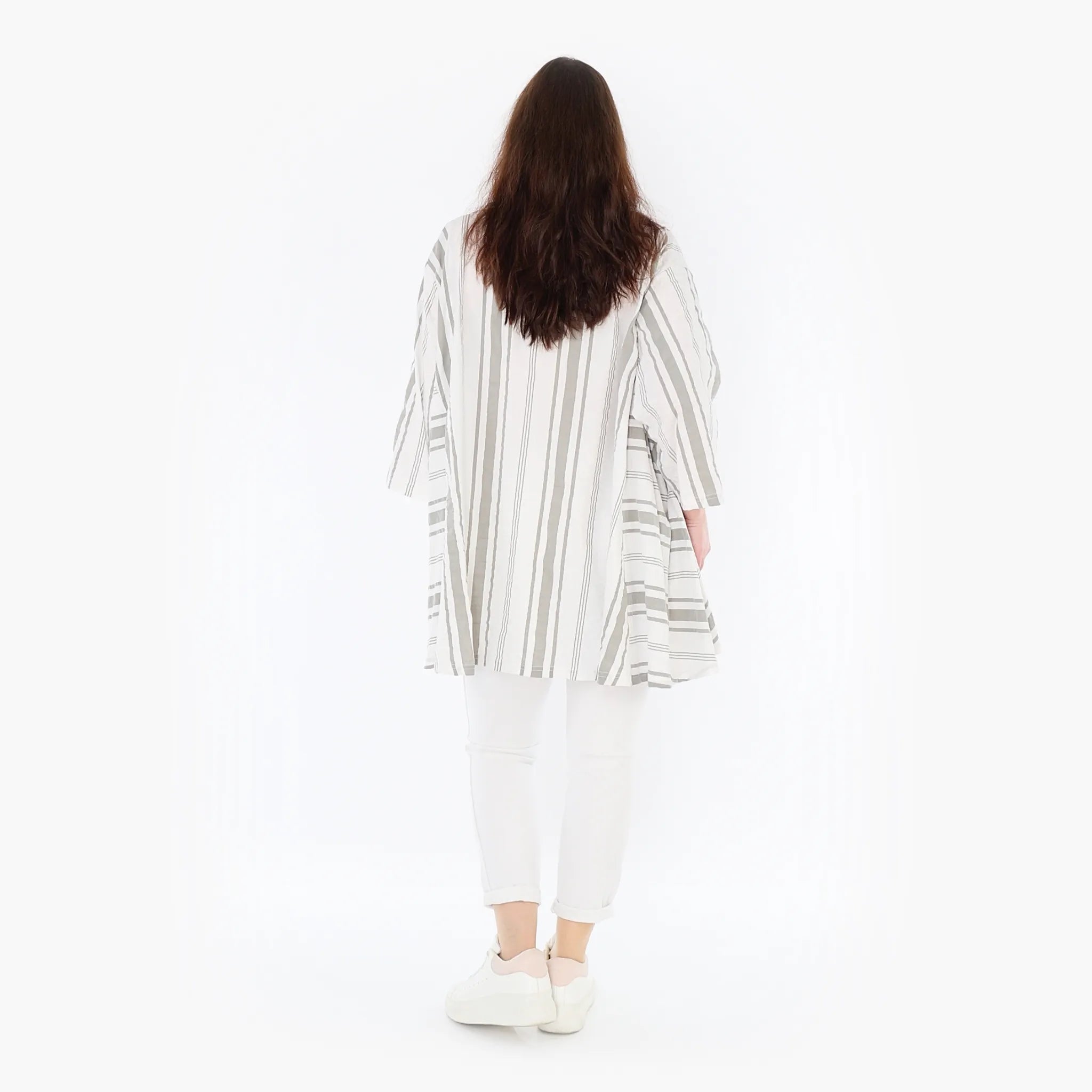  A-Form Bigshirt von AKH Fashion aus Baumwolle, 1420.00593, Weiß/Kiwi, Blockstreifen, Schick