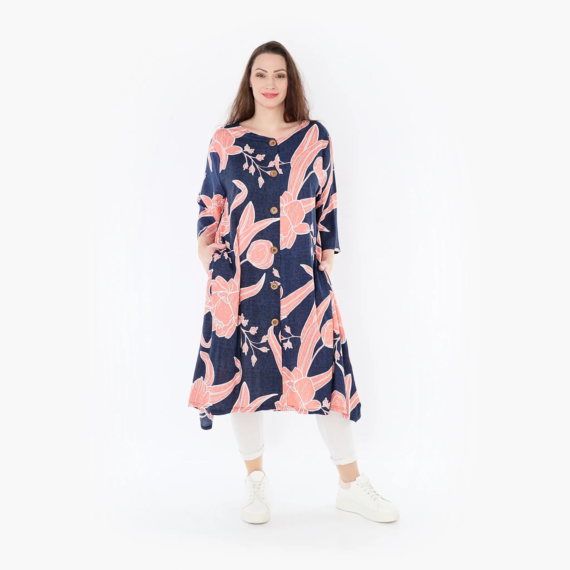  Ballonjacke von AKH Fashion aus Viskose, 1421.05554, Navy/Koralle, Blumen, Schick, Modern