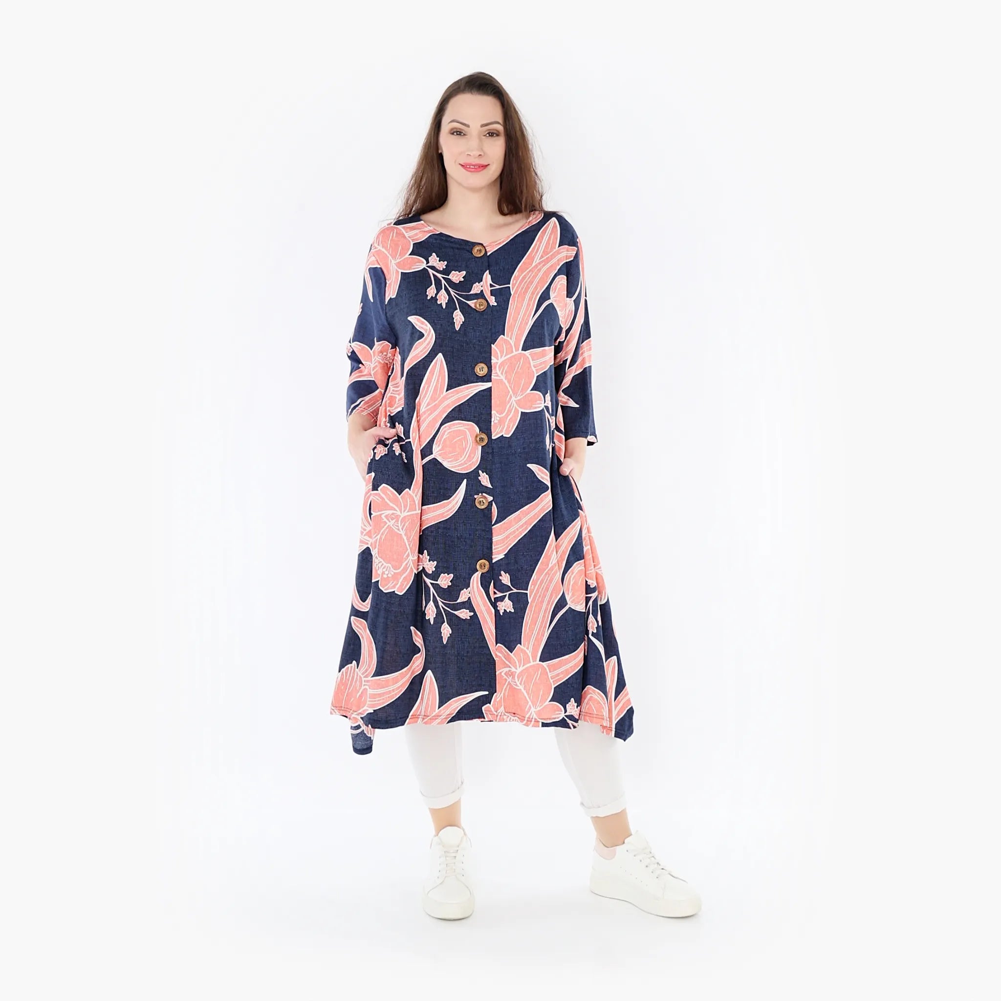  Ballonjacke von AKH Fashion aus Viskose, 1421.05554, Navy/Koralle, Blumen, Schick, Modern