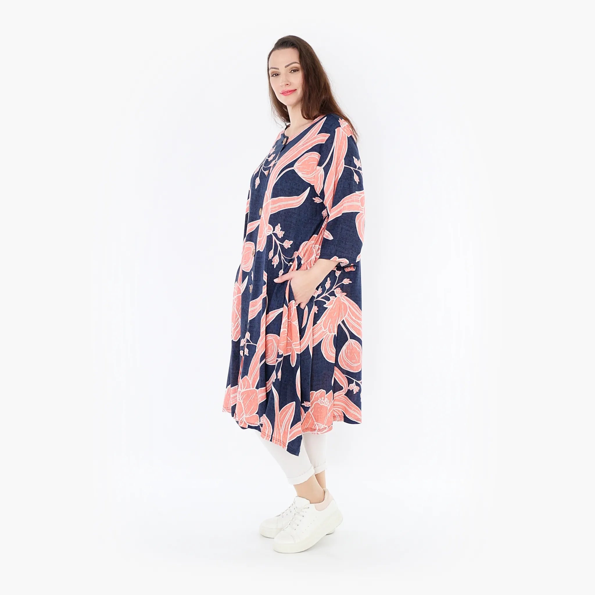 Ballonjacke von AKH Fashion aus Viskose, 1421.05554, Navy/Koralle, Blumen, Schick, Modern