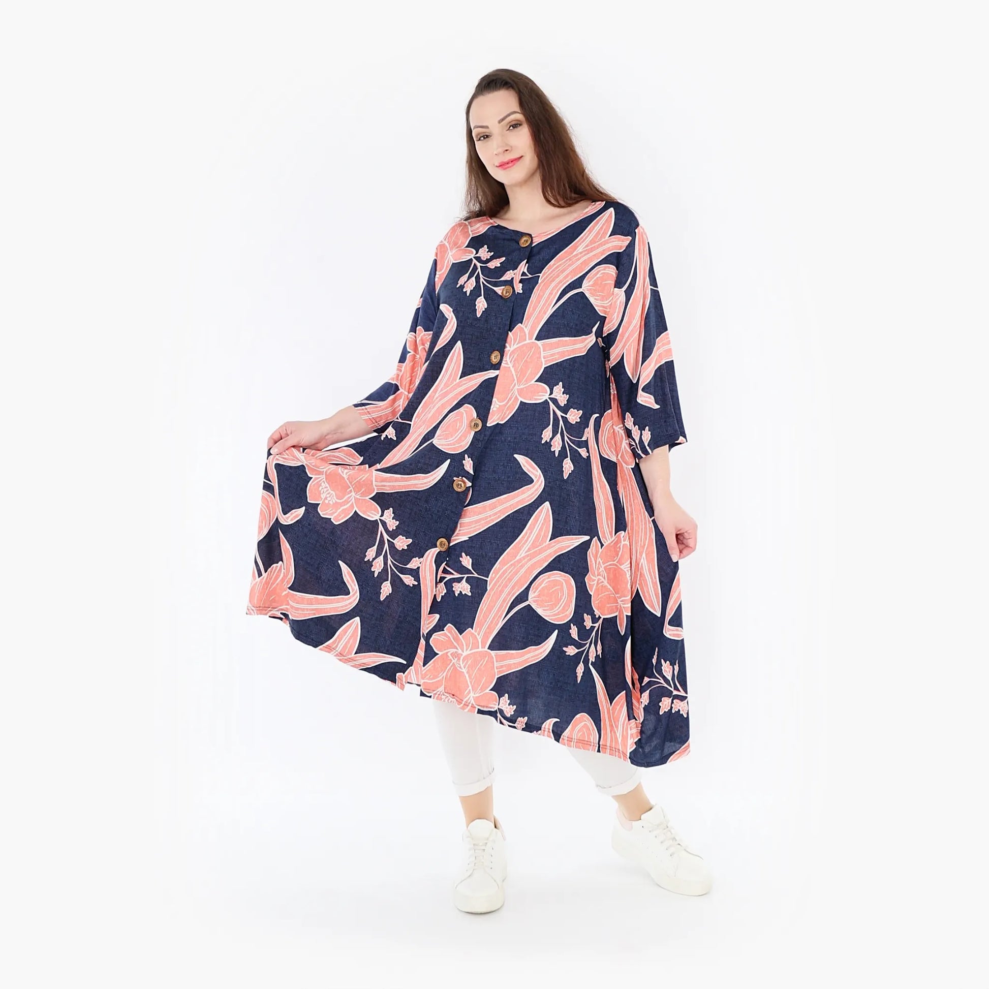  Ballonjacke von AKH Fashion aus Viskose, 1421.05554, Navy/Koralle, Blumen, Schick, Modern