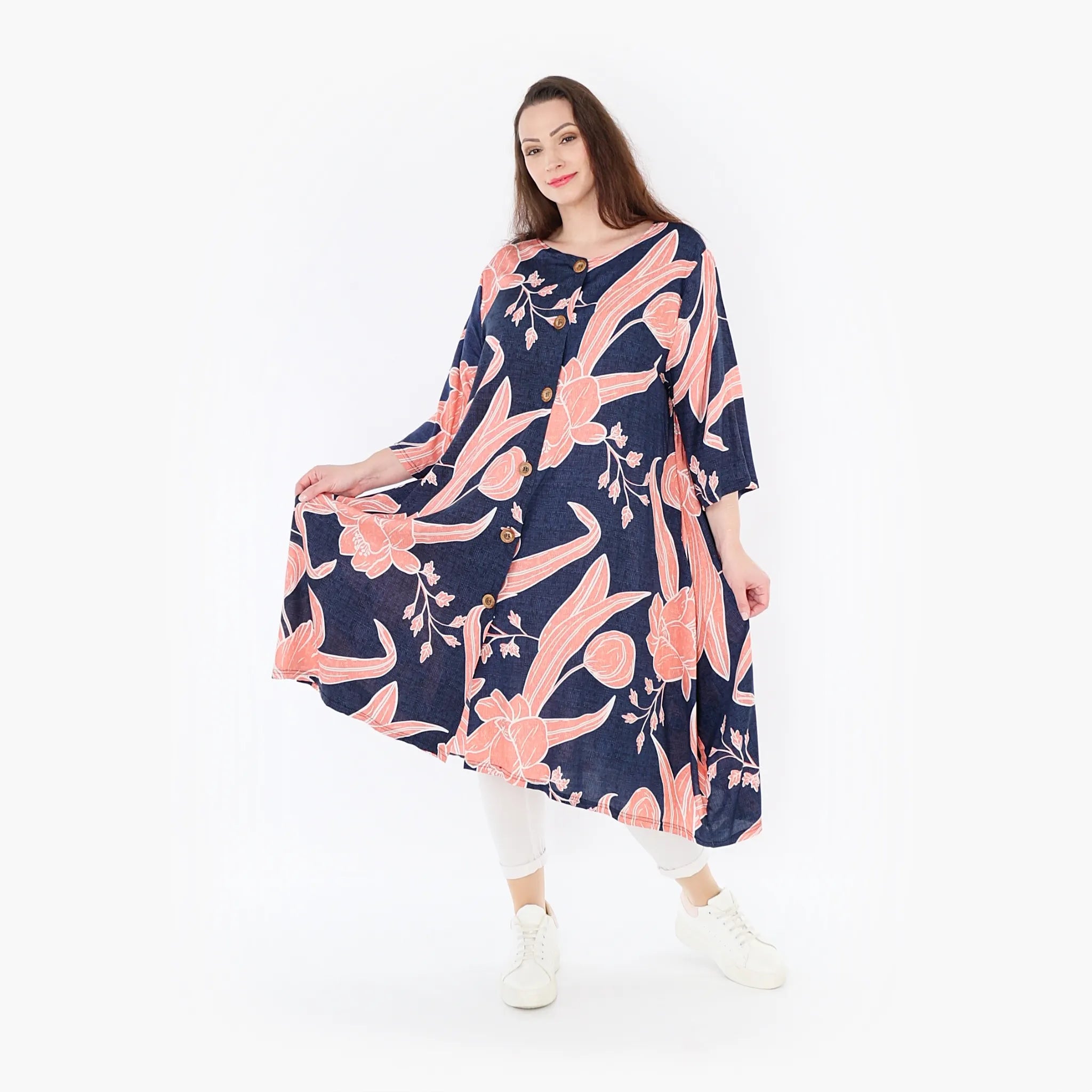  Ballonjacke von AKH Fashion aus Viskose, 1421.05554, Navy/Koralle, Blumen, Schick, Modern