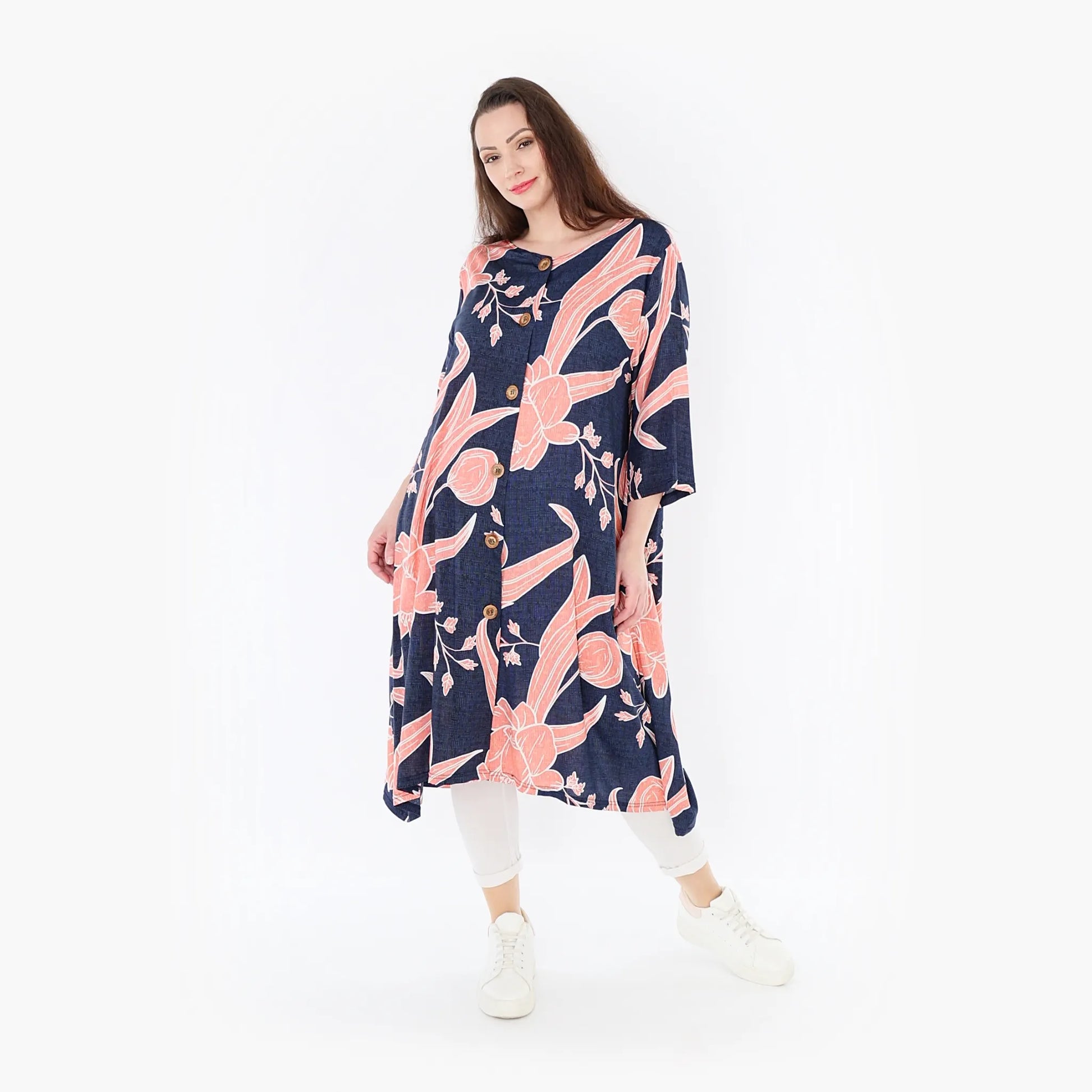  Ballonjacke von AKH Fashion aus Viskose, 1421.05554, Navy/Koralle, Blumen, Schick, Modern