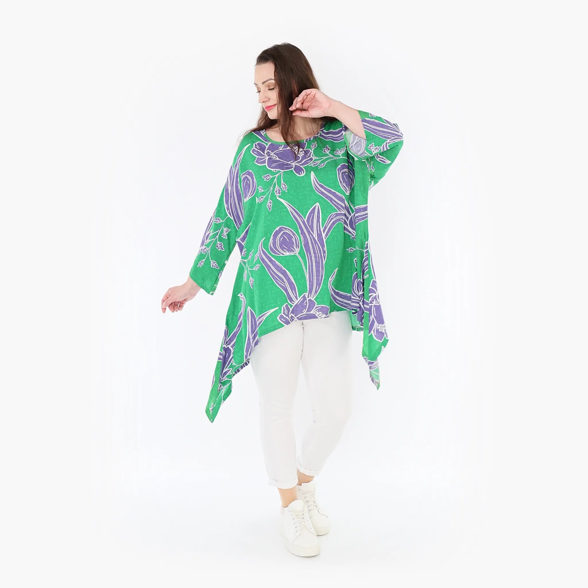  A-Form Bigshirt von AKH Fashion aus Viskose, 1421.06588, Grün/Flieder, Blumen, Schick, Schick