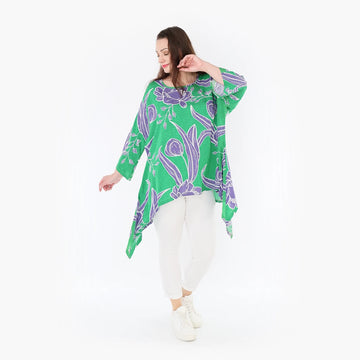  A-Form Bigshirt von AKH Fashion aus Viskose, 1421.06588, Grün/Flieder, Blumen, Schick, Schick