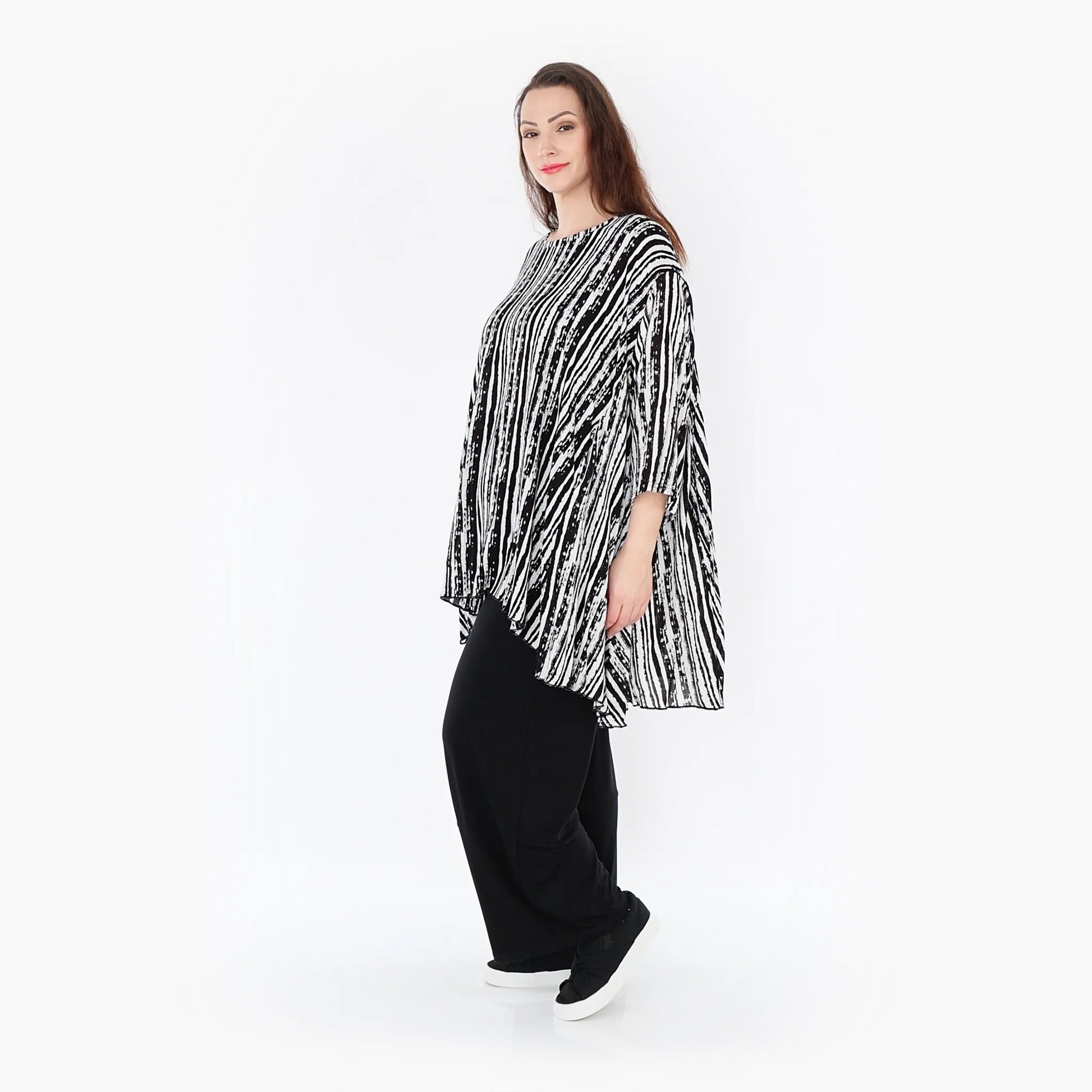  A-Form Bigshirt von AKH Fashion aus Viskose, 1400593, Schwarz/Weiß, Pinselstrich, Schick