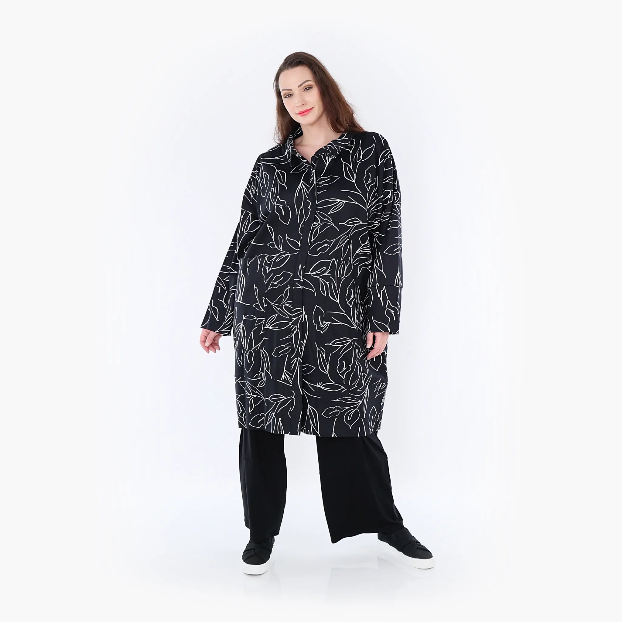  AKH Fashion Mantel in gerader Form, aus Baumwolle, 1406693, Schwarz/Weiß, Schick, Modern