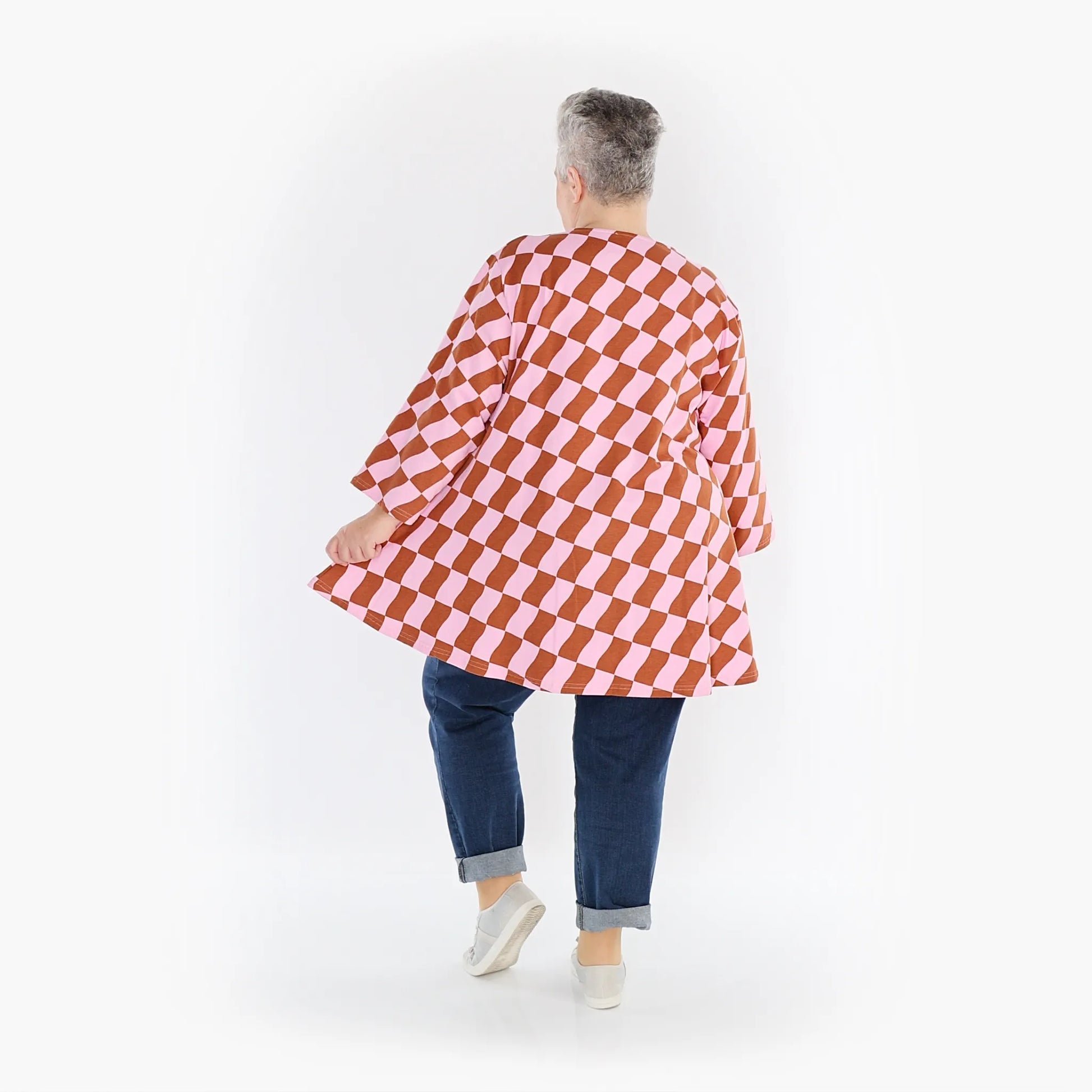  AKH Fashion Jacke in Glocken-Form, aus Baumwolle, 1427.1892J, Pink/Cognac, Kariert, Schick