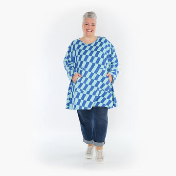  A-Form Bigshirt von AKH Fashion aus Baumwolle, 1427.06708, Türkis/Blau, Kariert, Schick