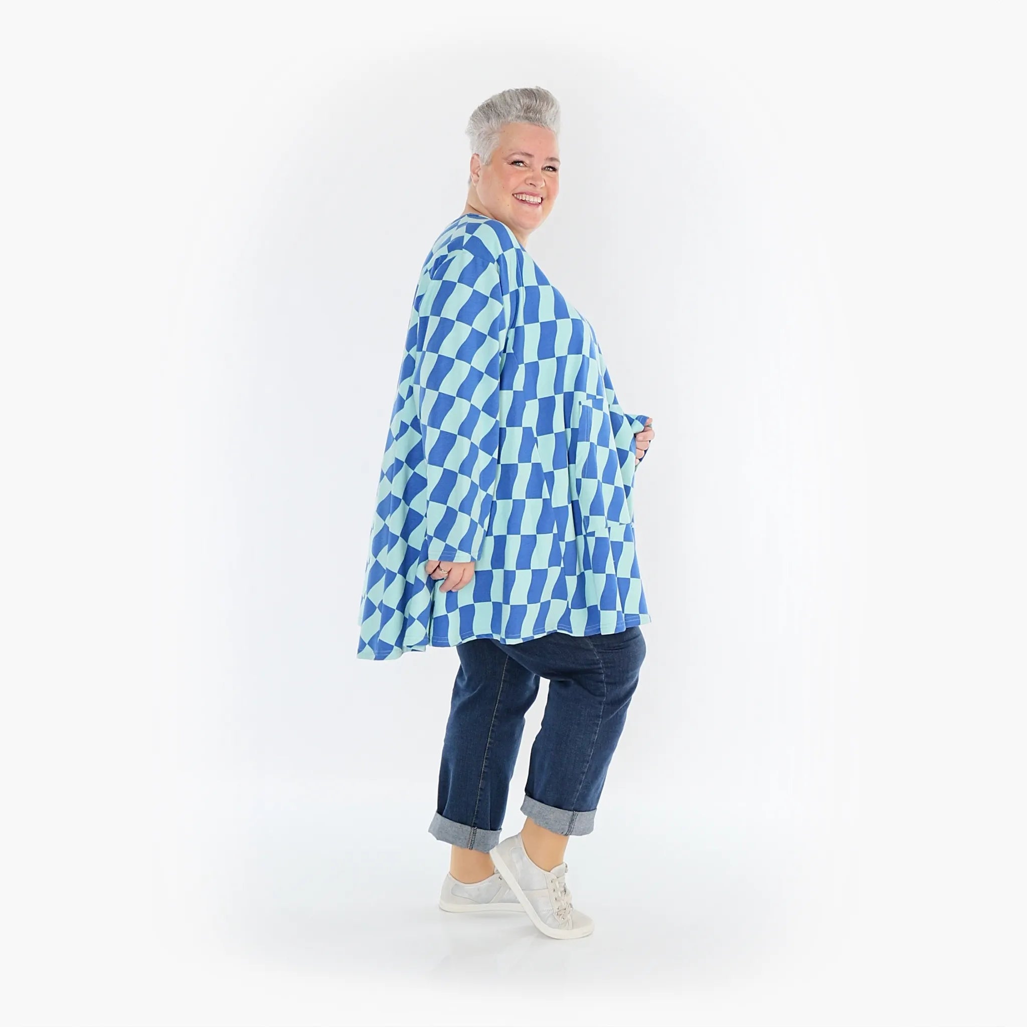  A-Form Bigshirt von AKH Fashion aus Baumwolle, 1427.06708, Türkis/Blau, Kariert, Schick