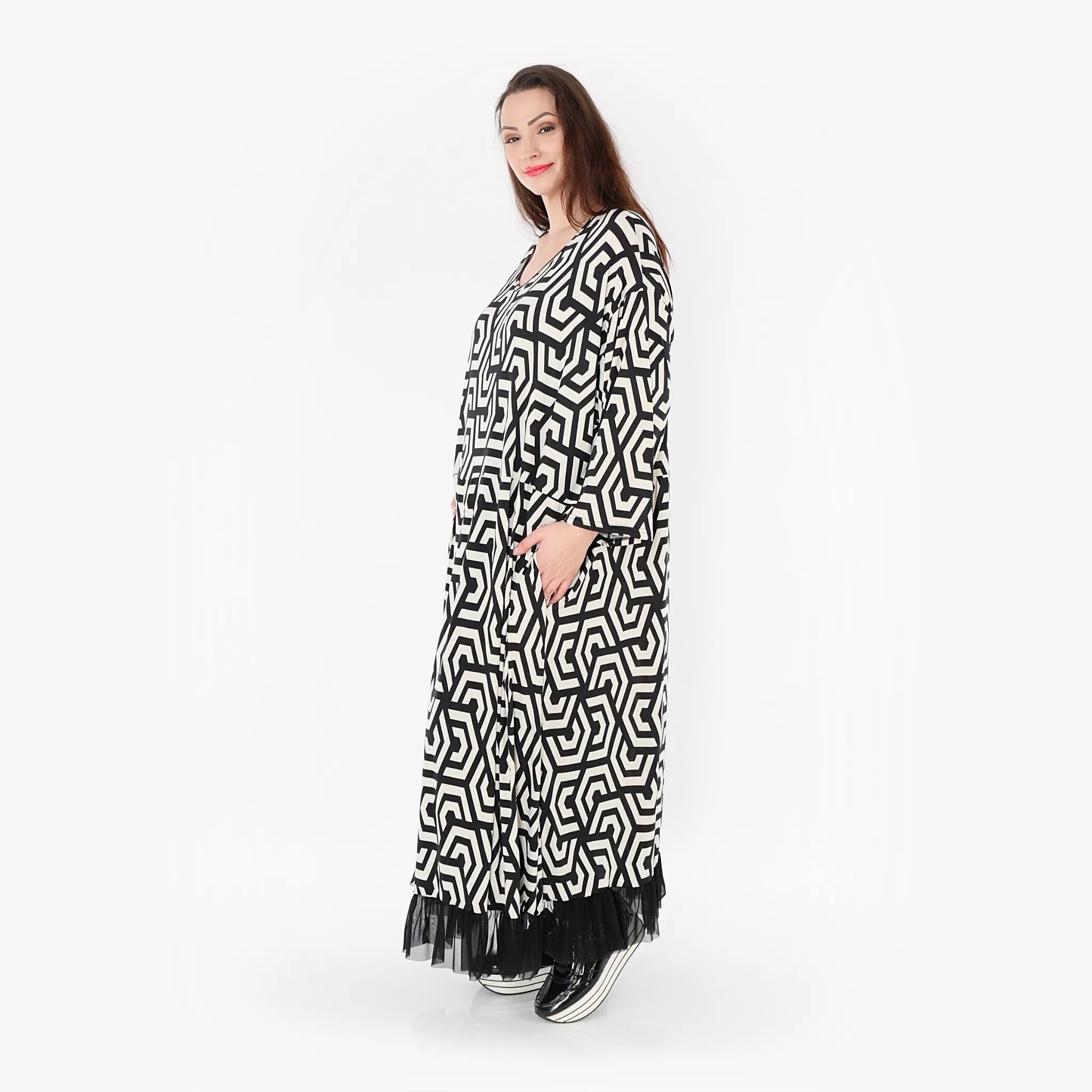  Ballonkleid von AKH Fashion aus Viskose, 1428.06984, Schwarz/Ecru, Grafik, Schick, Modern