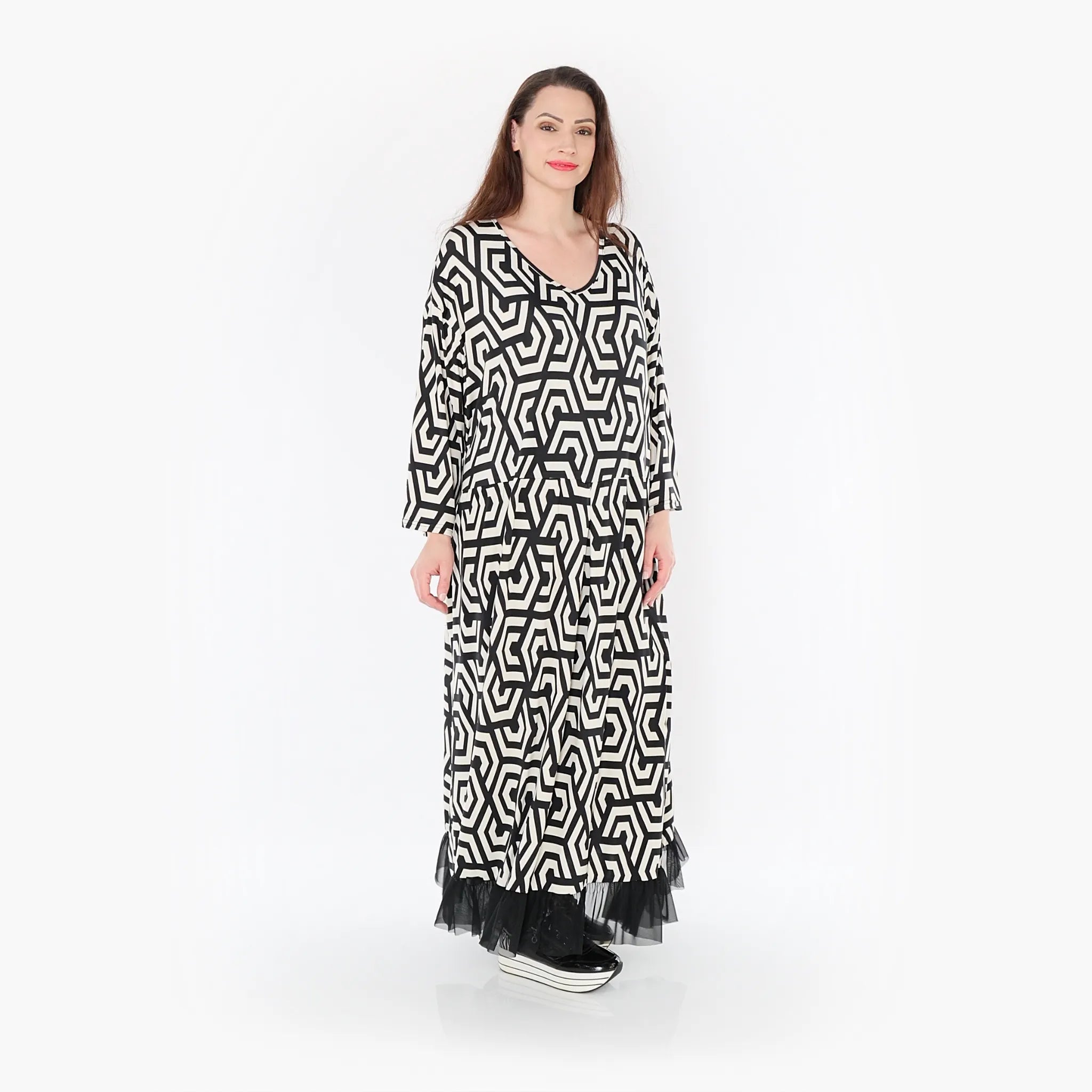  Ballonkleid von AKH Fashion aus Viskose, 1428.06984, Schwarz/Ecru, Grafik, Schick, Modern