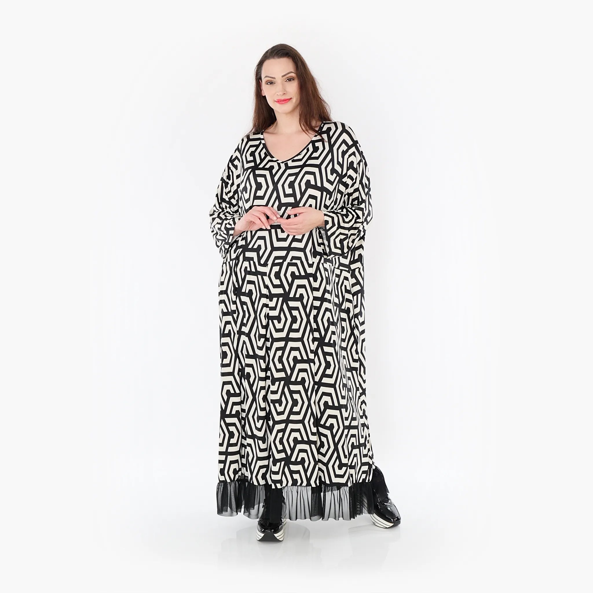  Ballonkleid von AKH Fashion aus Viskose, 1428.06984, Schwarz/Ecru, Grafik, Schick, Modern