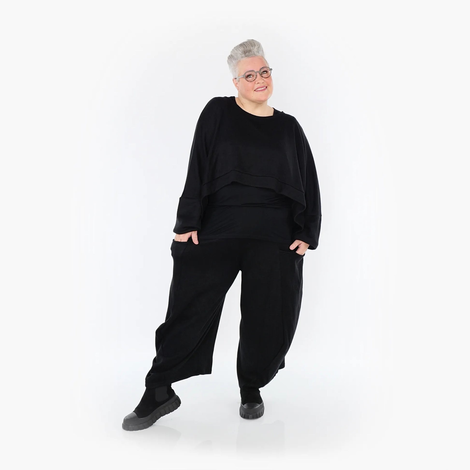  AKH Fashion Bigshirt in kastiger Form, aus Viskose, 1429.07011, Schwarz, Schick, Modern