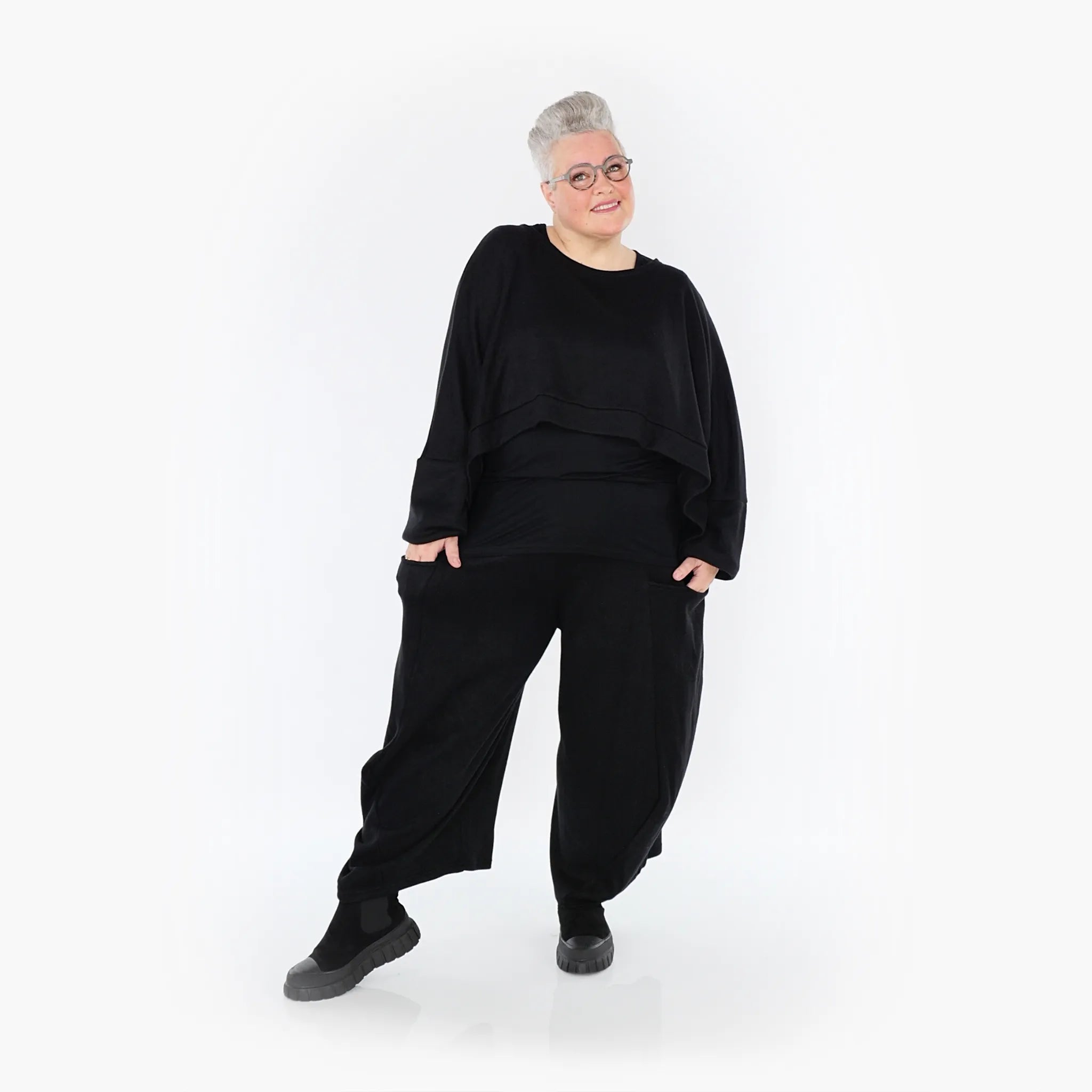  AKH Fashion Bigshirt in kastiger Form, aus Viskose, 1429.07011, Schwarz, Schick, Modern