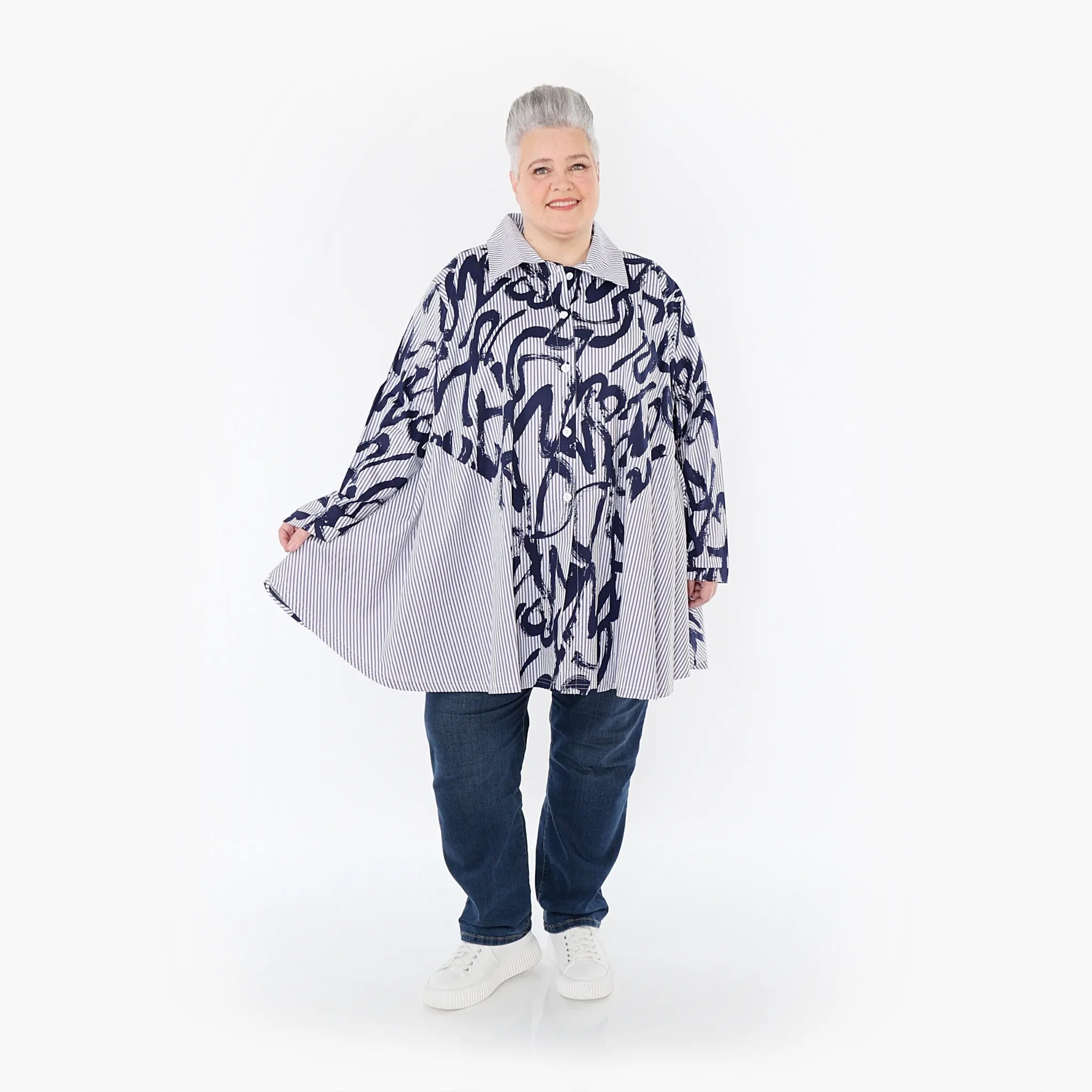  AKH Fashion Bluse in Glocken-Form, aus Baumwolle, 1435.06795, Blau/Weiß, Vichy-Streifen