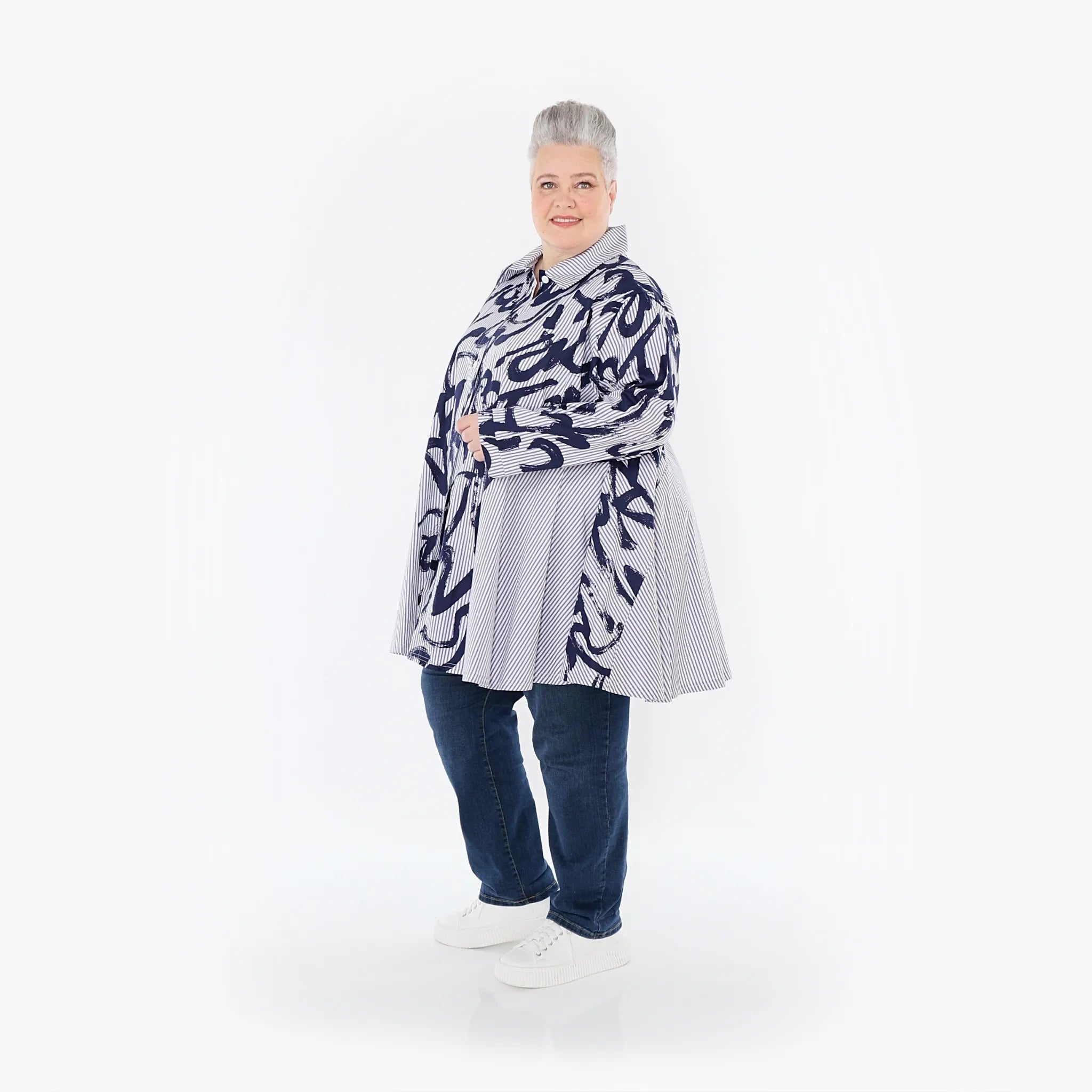  AKH Fashion Bluse in Glocken-Form, aus Baumwolle, 1435.06795, Blau/Weiß, Vichy-Streifen
