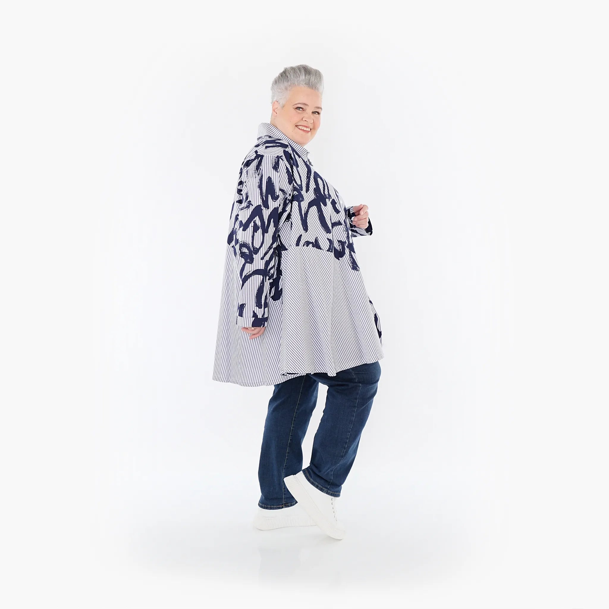  AKH Fashion Bluse in Glocken-Form, aus Baumwolle, 1435.06795, Blau/Weiß, Vichy-Streifen