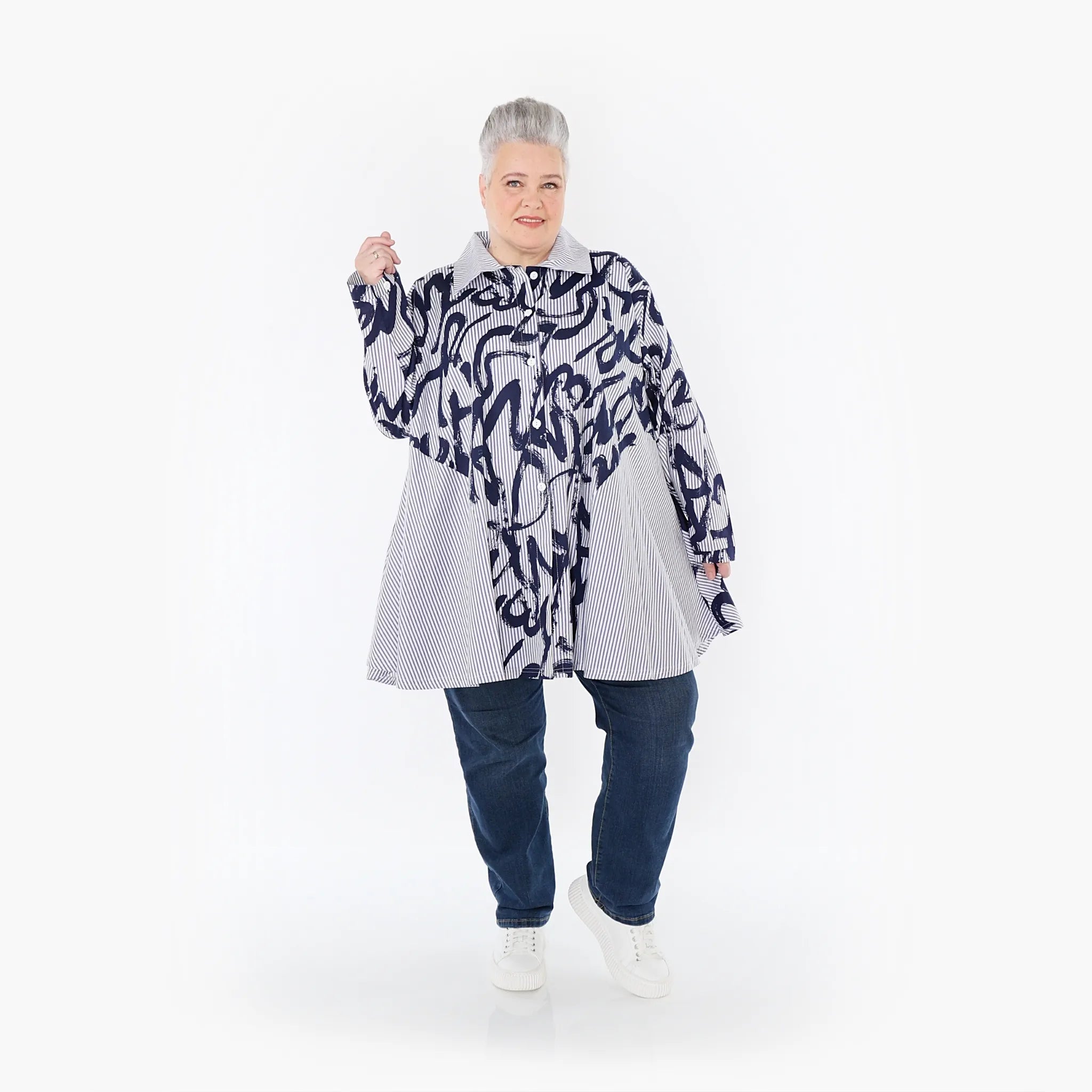  AKH Fashion Bluse in Glocken-Form, aus Baumwolle, 1435.06795, Blau/Weiß, Vichy-Streifen