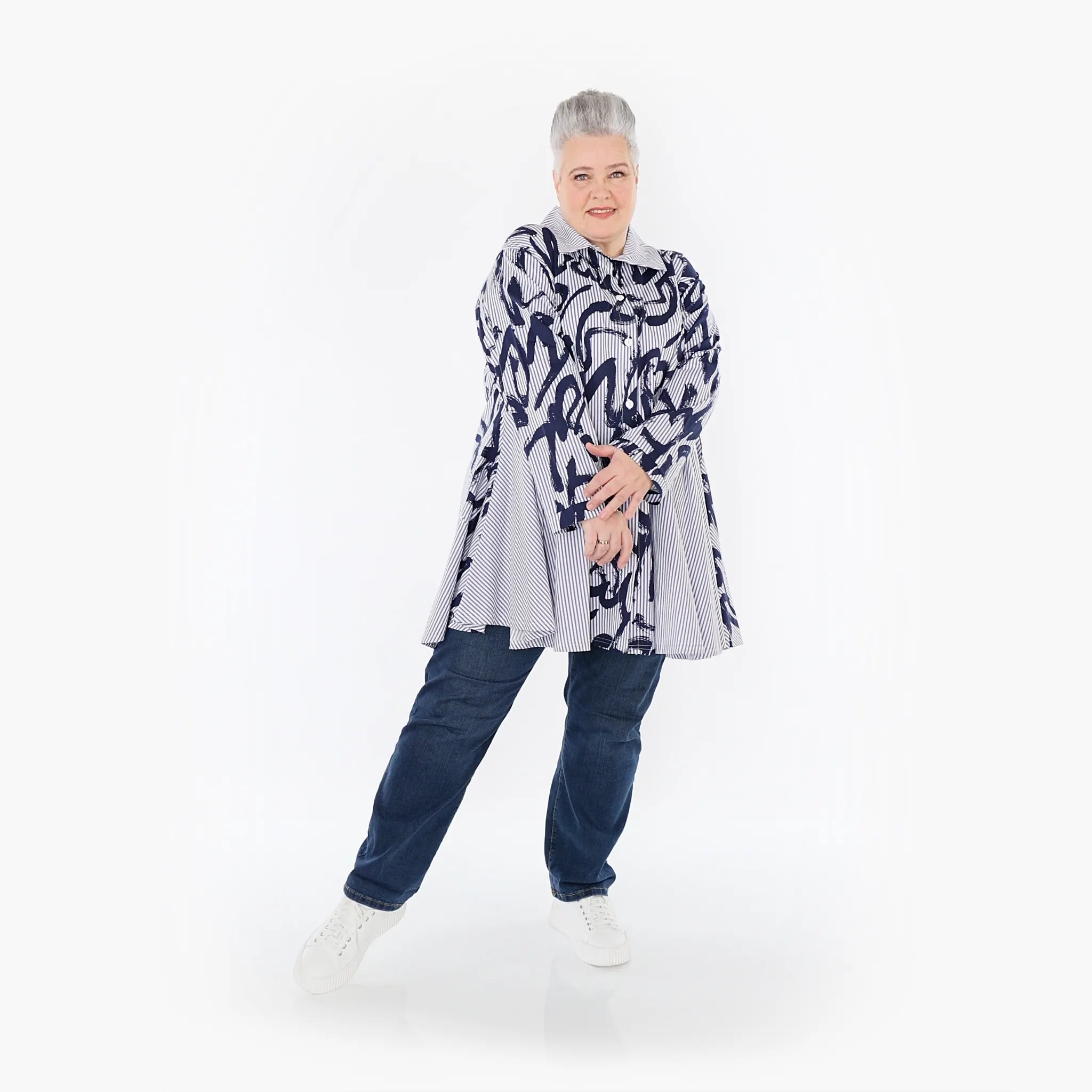  AKH Fashion Bluse in Glocken-Form, aus Baumwolle, 1435.06795, Blau/Weiß, Vichy-Streifen
