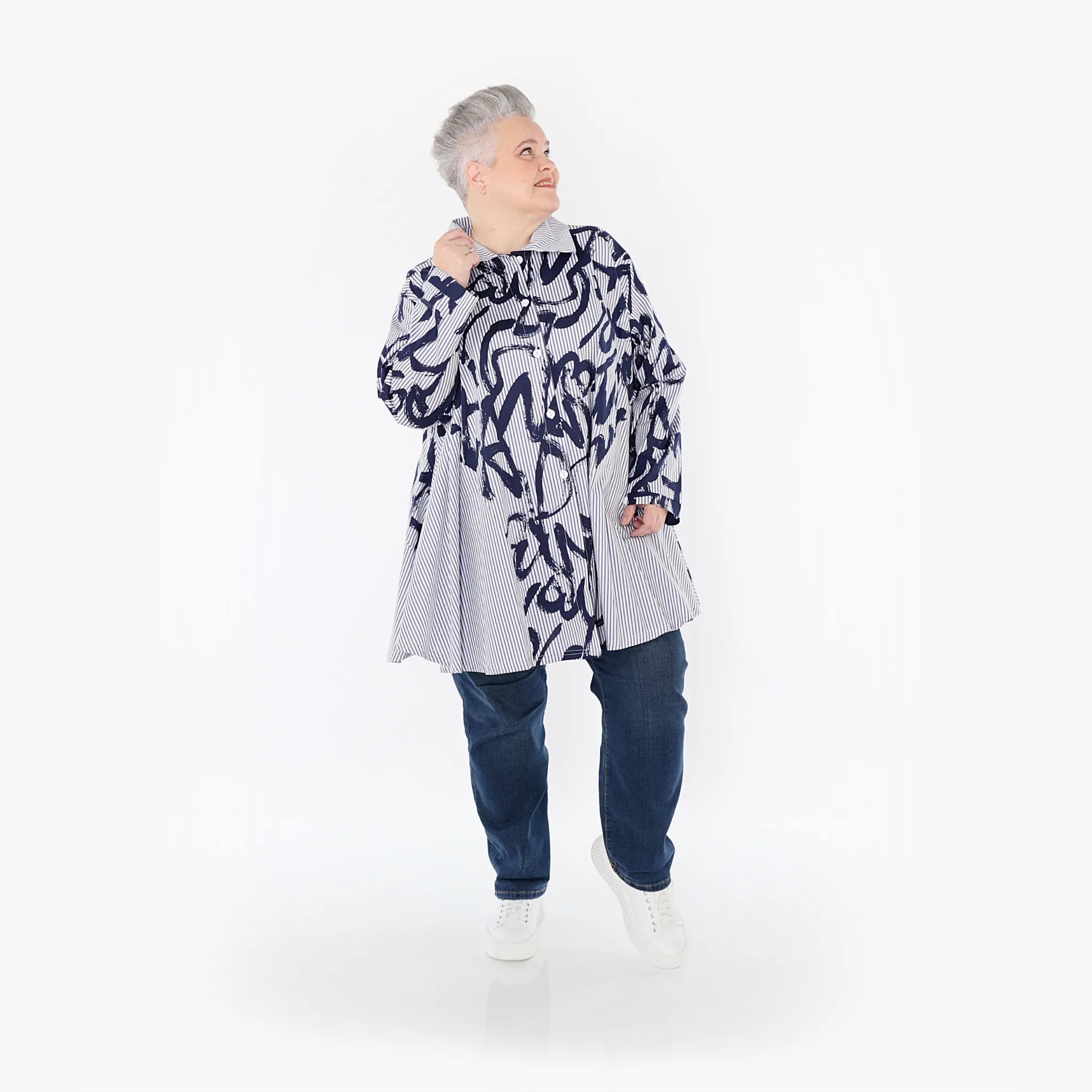  AKH Fashion Bluse in Glocken-Form, aus Baumwolle, 1435.06795, Blau/Weiß, Vichy-Streifen