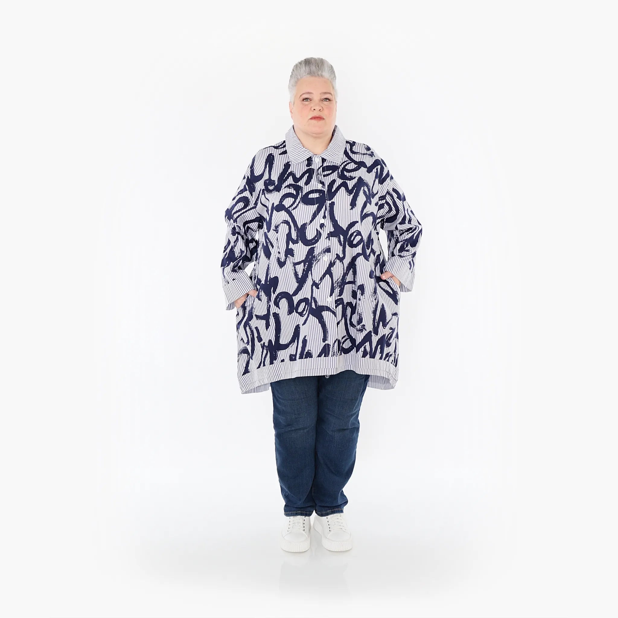  A-Form Bluse von AKH Fashion aus Baumwolle, 1435.07010, Blau/Weiß, Vichy-Streifen, Schick