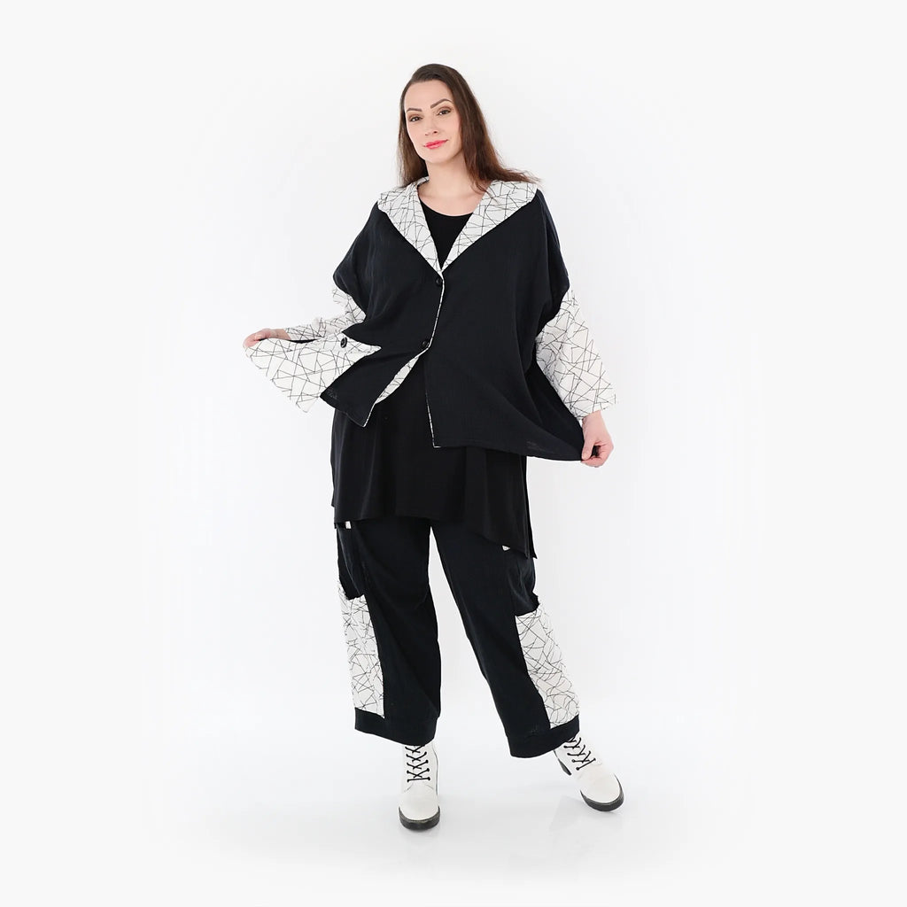  AKH Fashion Jacke in kastiger Form, aus Baumwolle, 1441.07025, Schwarz/Weiß, Schick