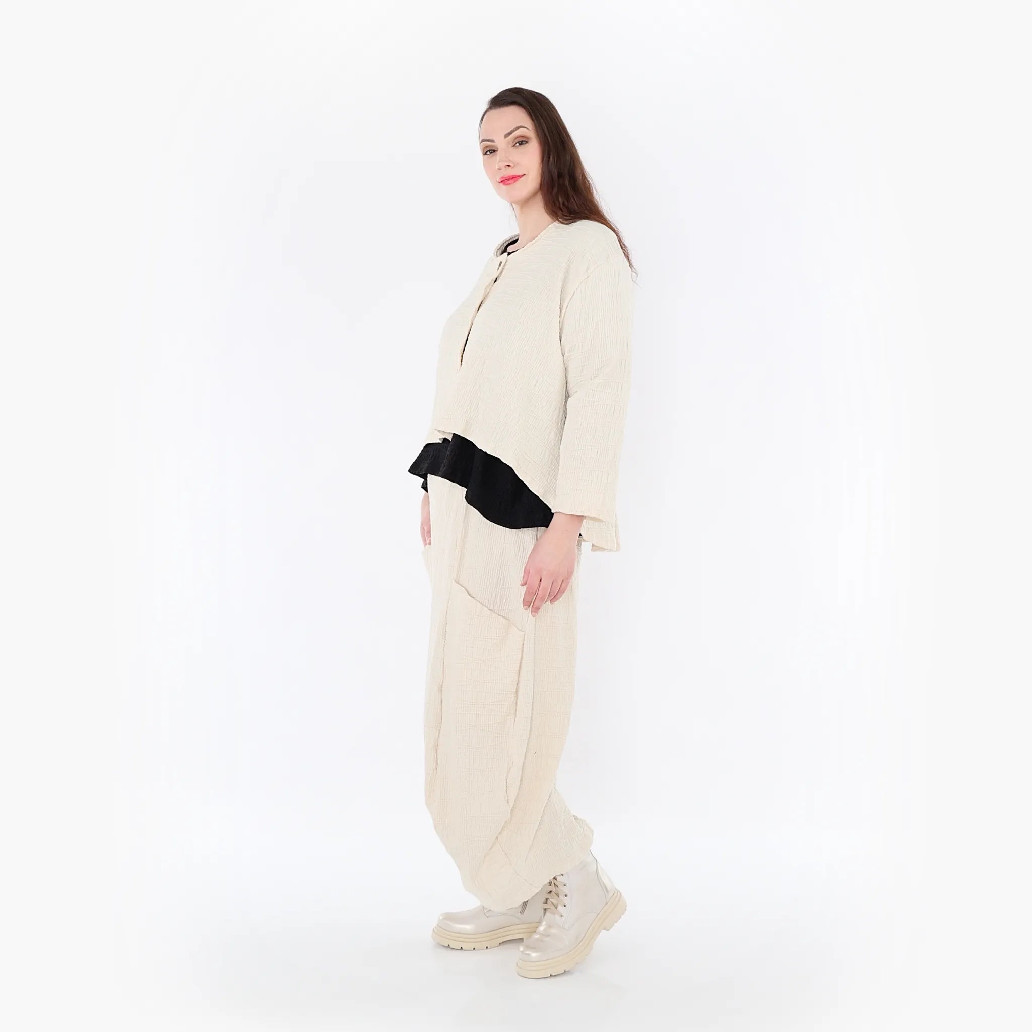  AKH Fashion Jacke in gerundeter Form, aus Baumwolle, 1447.00130, Ecru, Streifen, Schick