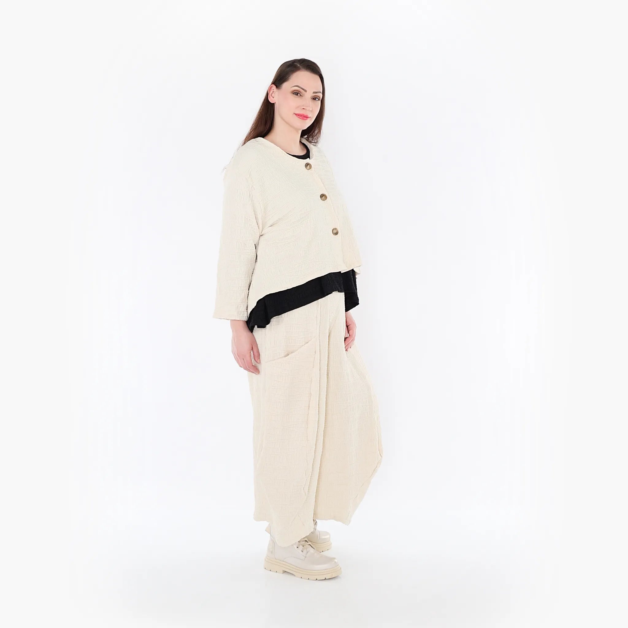  AKH Fashion Jacke in gerundeter Form, aus Baumwolle, 1447.00130, Ecru, Streifen, Schick