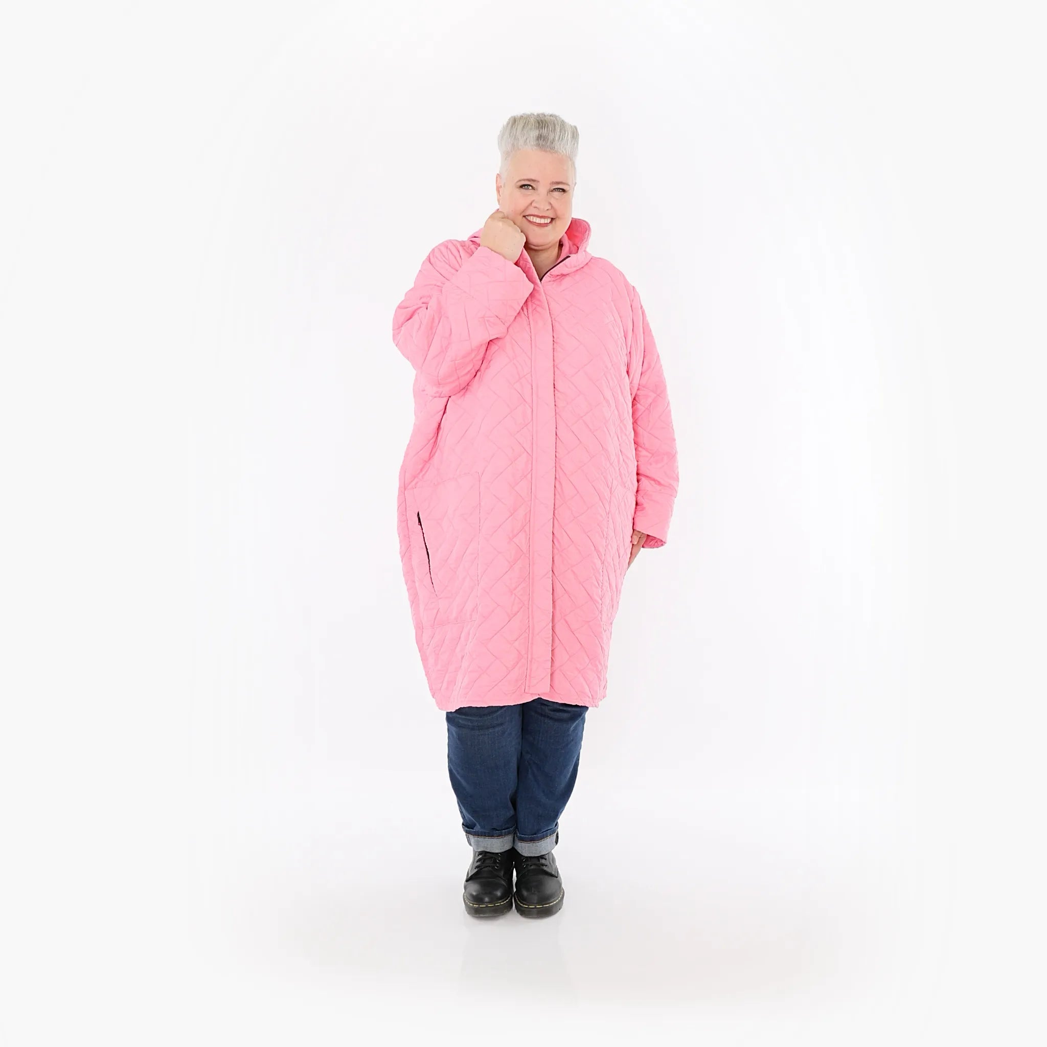  AKH Fashion Mantel in gerader Form, aus Materialmix, 1448.07035, Pink, Kariert, Schick