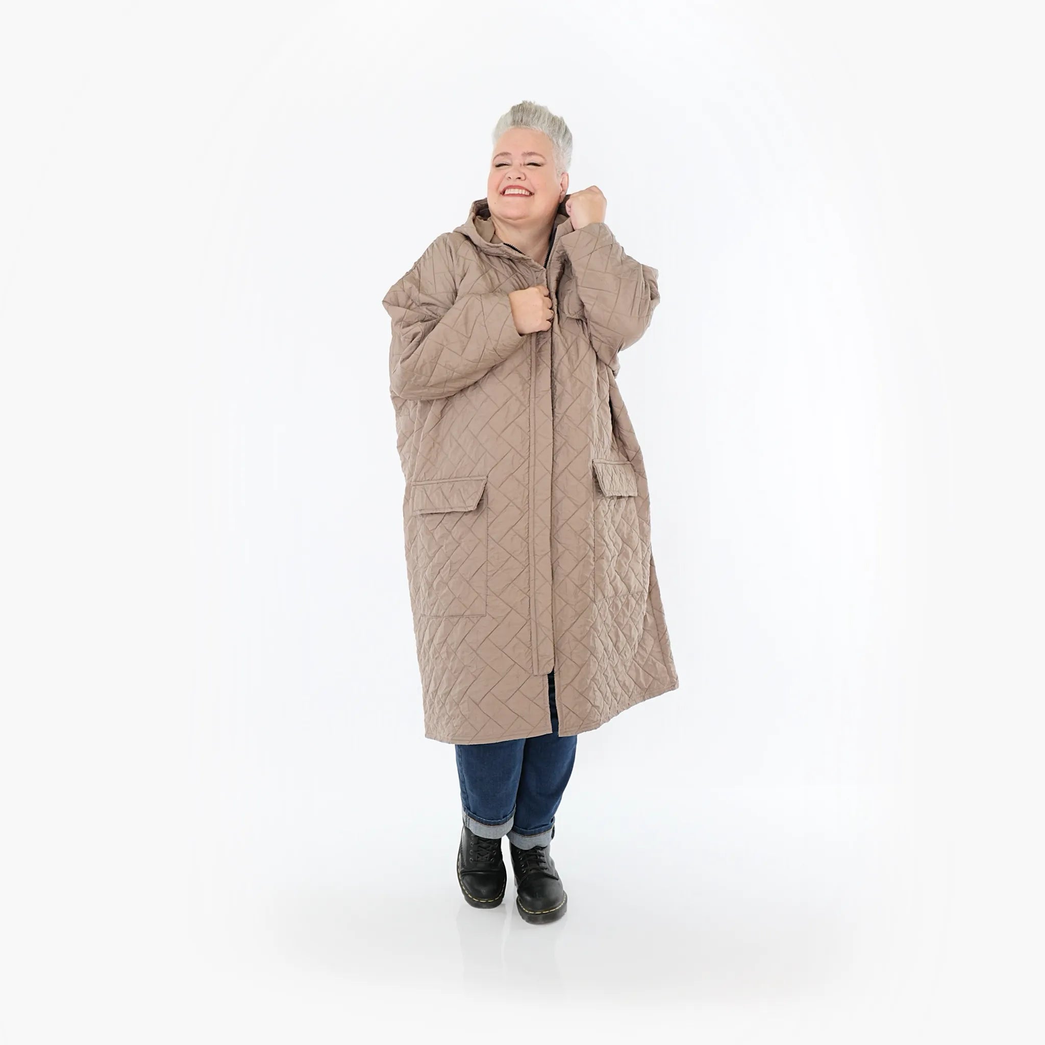  A-Form Mantel von AKH Fashion aus Materialmix, 1448.07044, Cognac, Kariert, Schick, Schick