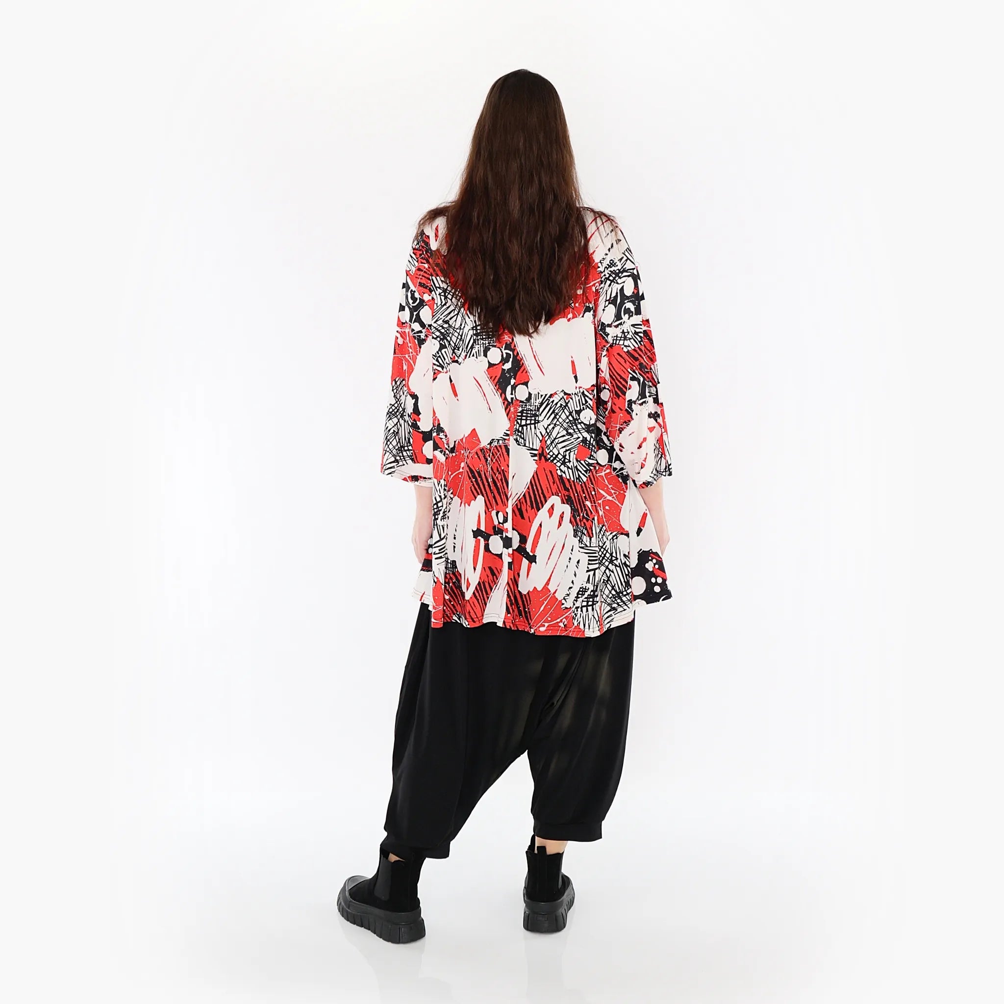 AKH Fashion Bigshirt in Glocken-Form, aus Materialmix, 1451.01892, Rot/Weiß/Schwarz, Punkte