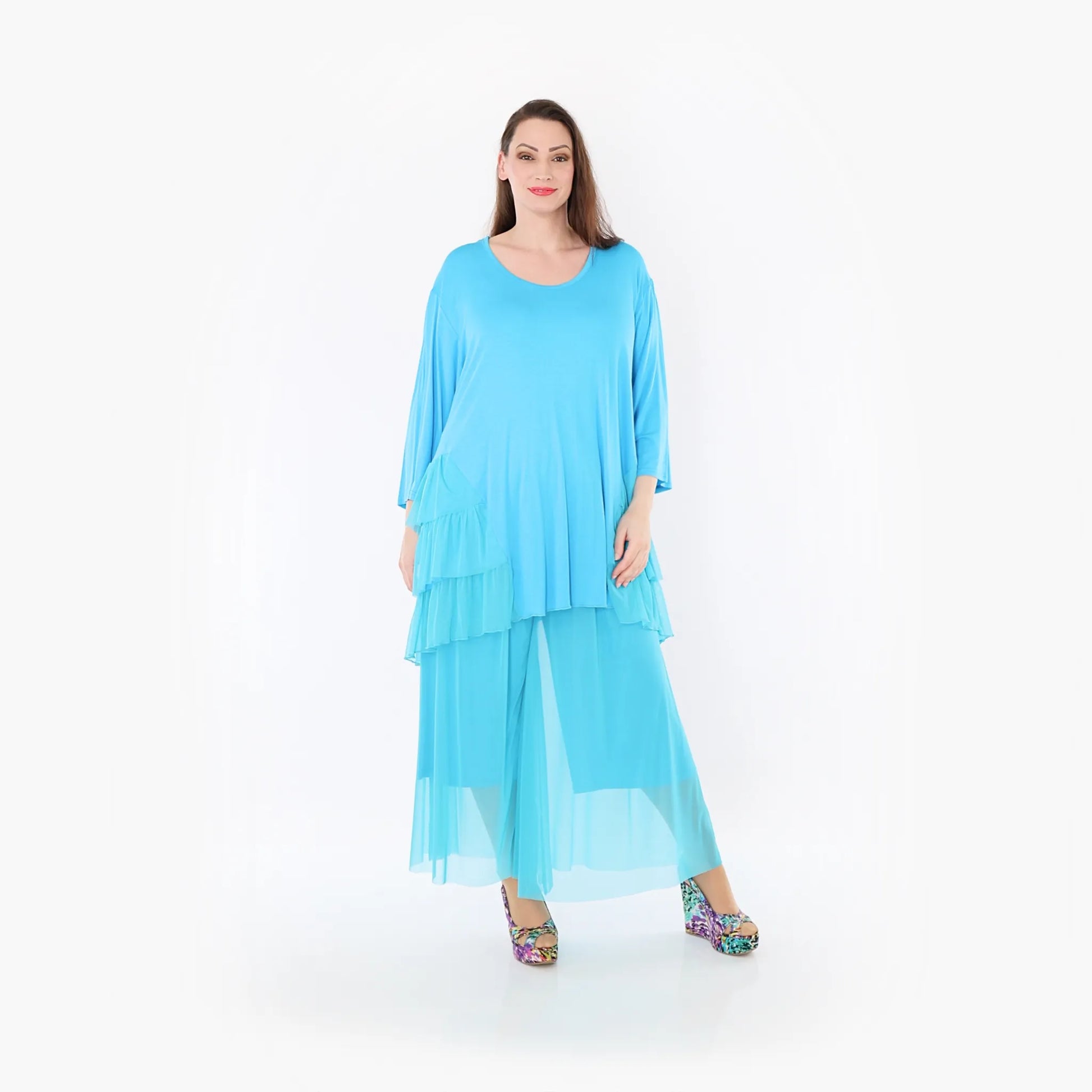  A-Form Bigshirt von AKH Fashion aus Materialmix, 1457.06862, Türkis, Ausgefallen, Zeitlos