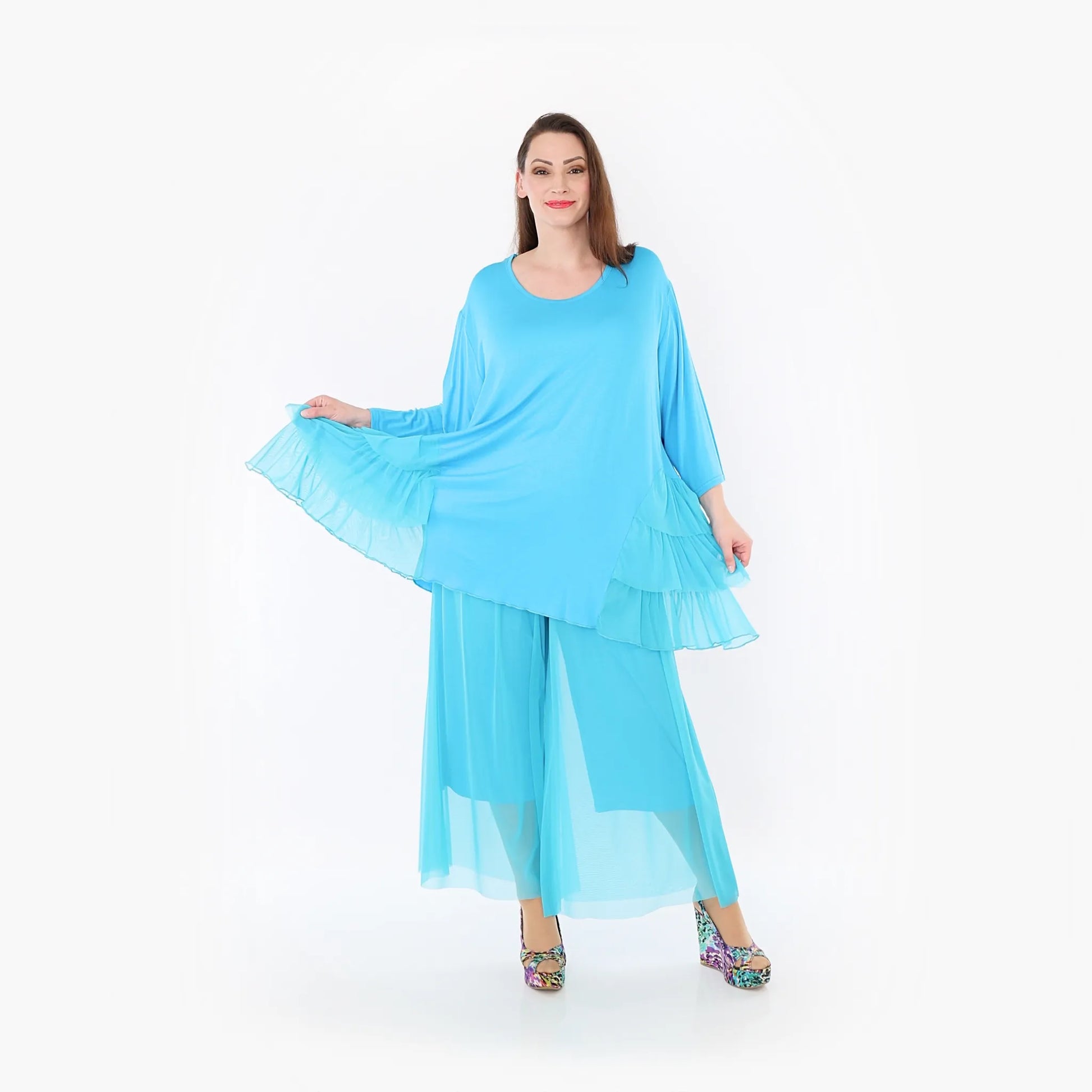  A-Form Bigshirt von AKH Fashion aus Materialmix, 1457.06862, Türkis, Ausgefallen, Zeitlos