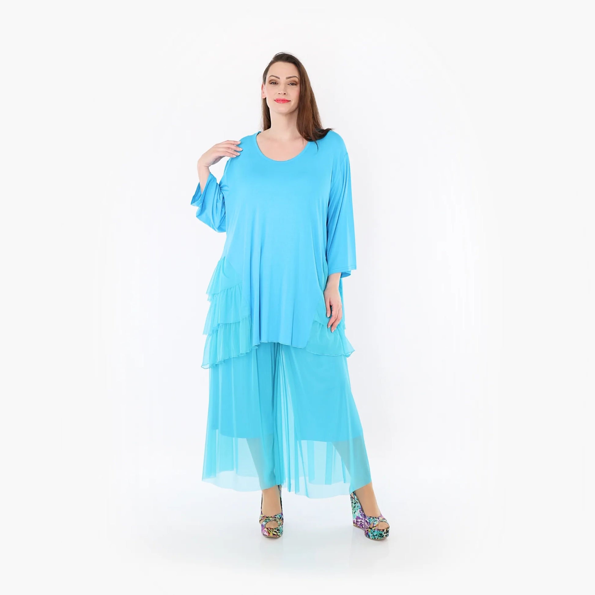  A-Form Bigshirt von AKH Fashion aus Materialmix, 1457.06862, Türkis, Ausgefallen, Zeitlos