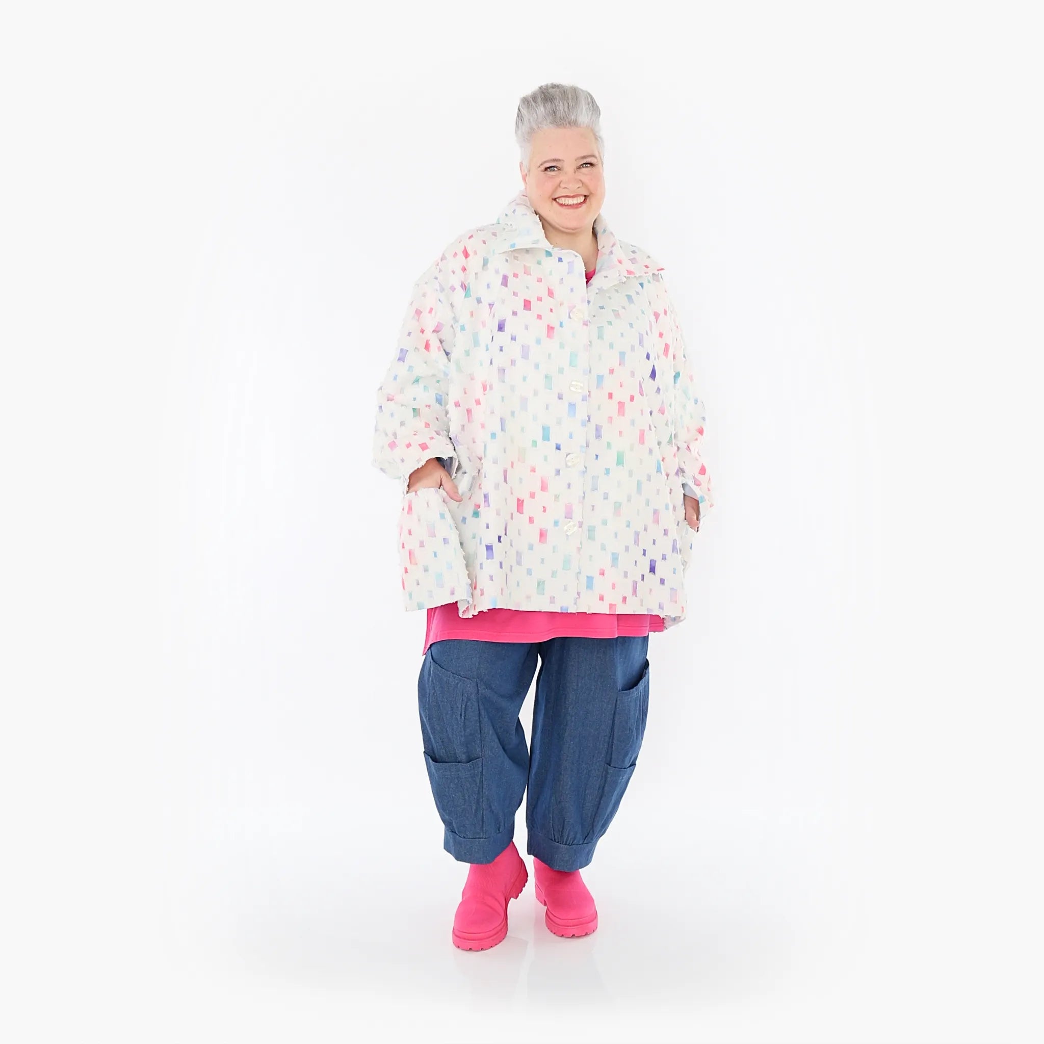  A-Form Jacke von AKH Fashion aus Baumwolle, 1458.07029, Off/White/Multi, Ausgefallen