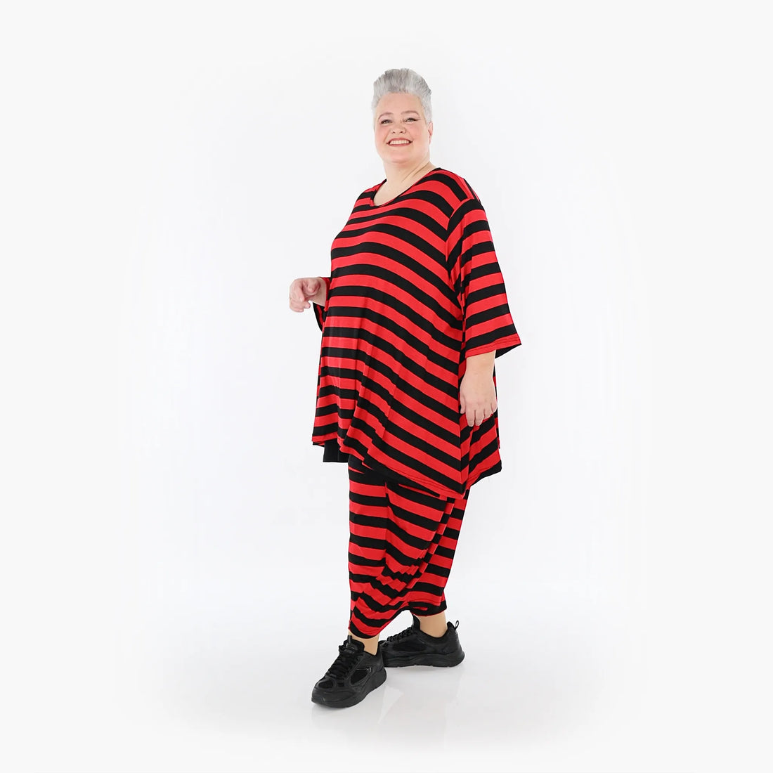  A-Form Bigshirt von AKH Fashion aus Viskose, 1459.00593, Rot/Schwarz, Blockstreifen, Schick