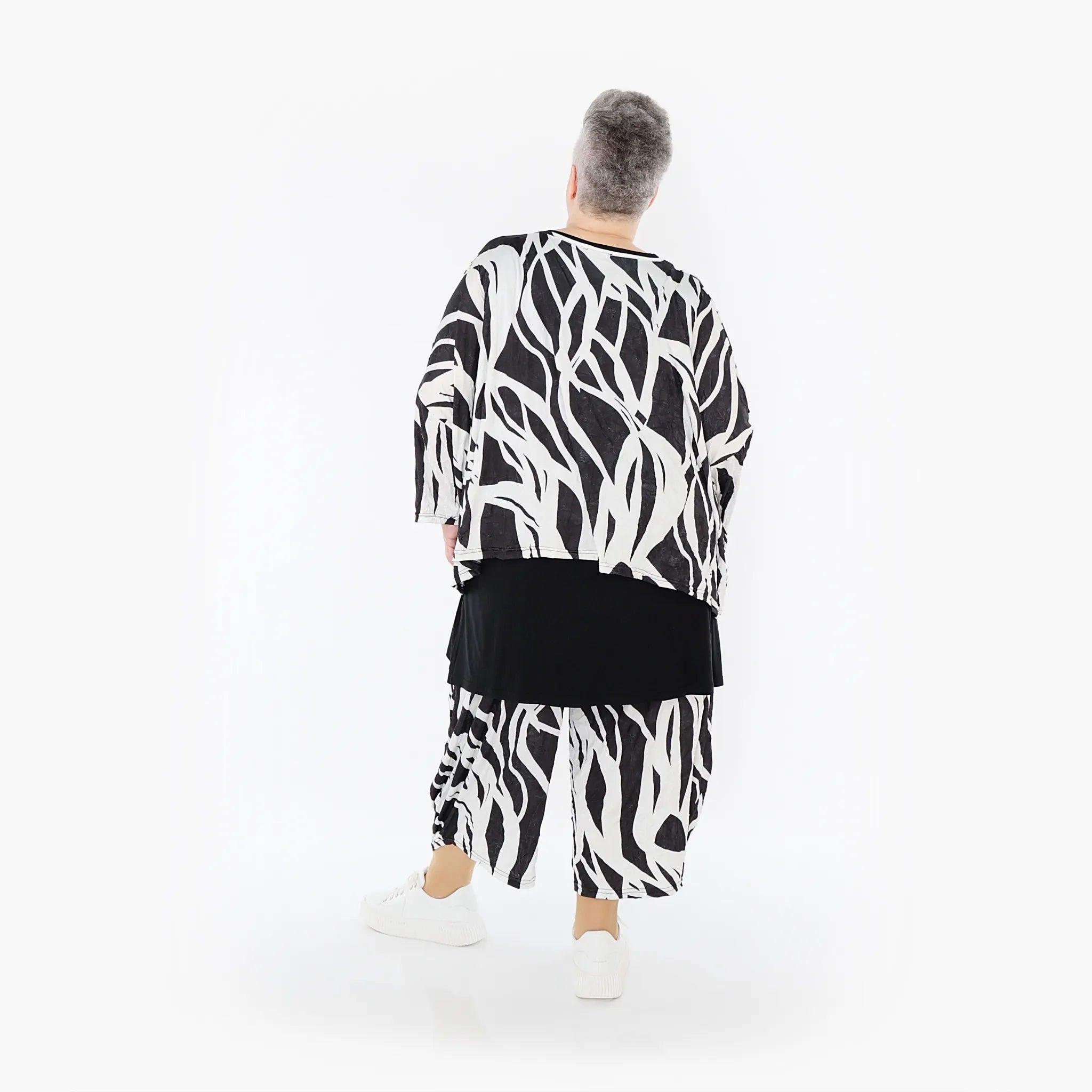  AKH Fashion Bigshirt in kastiger Form, aus Viskose, 1460.03018, Schwarz/Weiß, Zebra, Schick