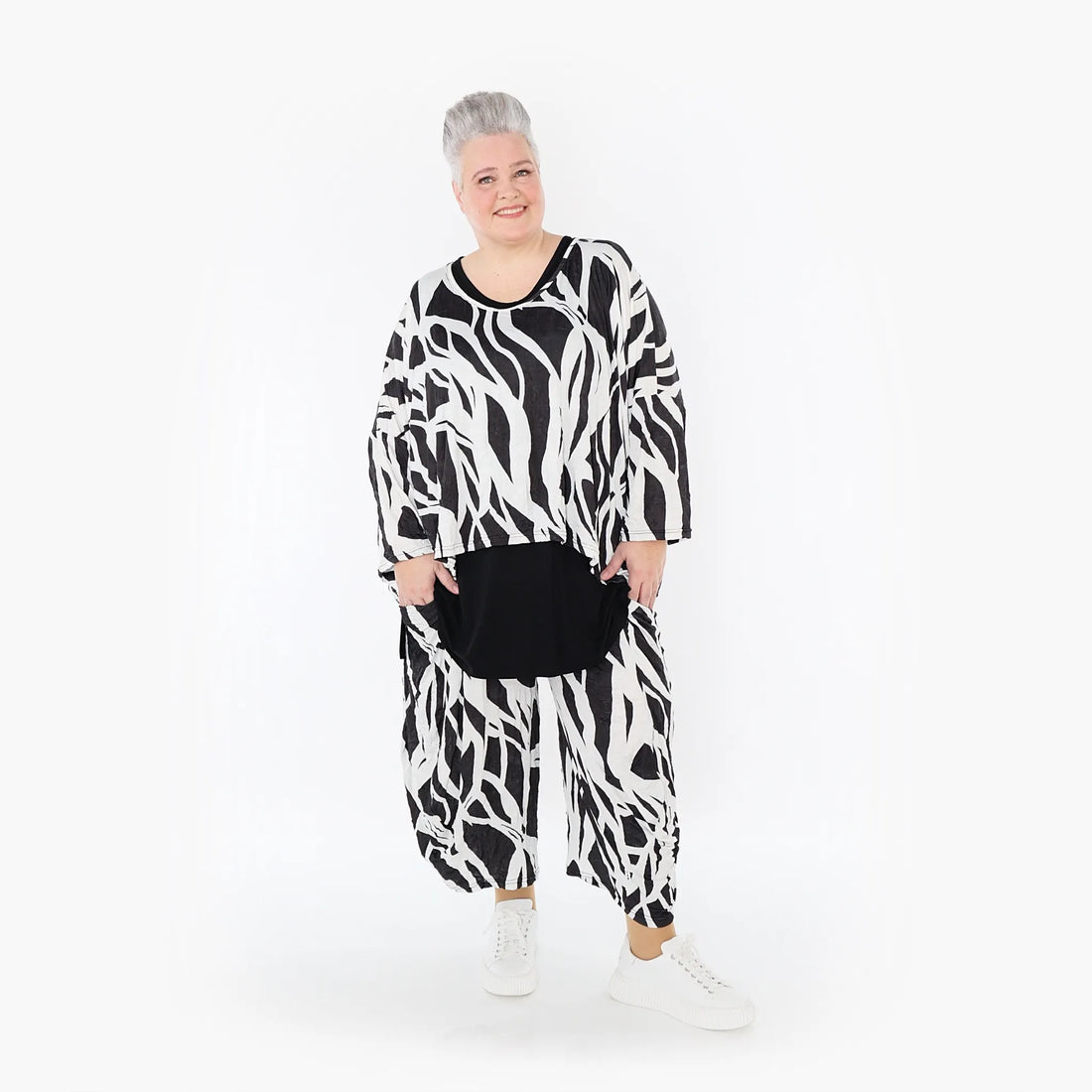  Ballonhose von AKH Fashion aus Viskose, 1460.08069, Schwarz/Weiß, Zebra, Ausgefallen