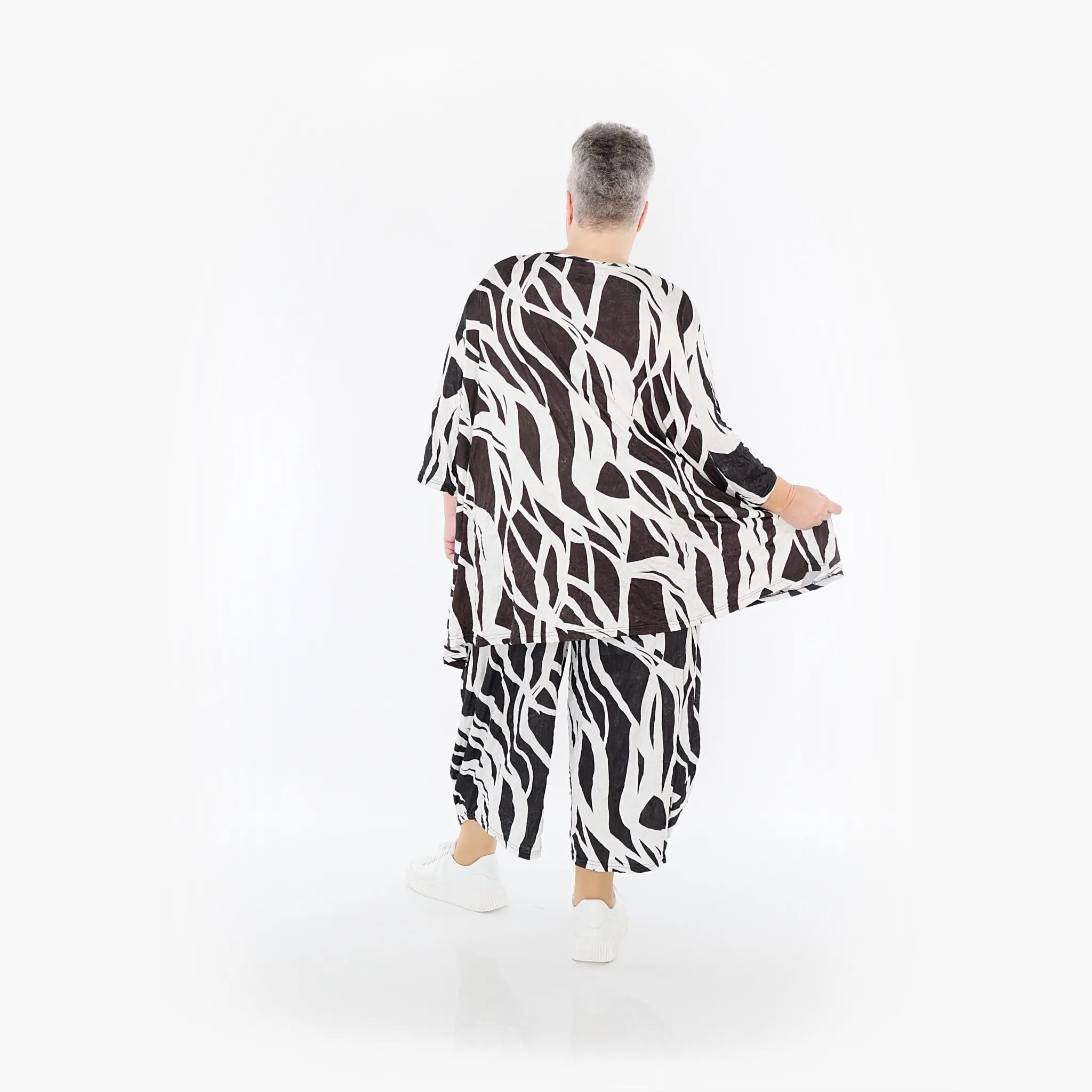  A-Form Bigshirt von AKH Fashion aus Viskose, 1460.00593, Schwarz/Weiß, Zebra, Ausgefallen