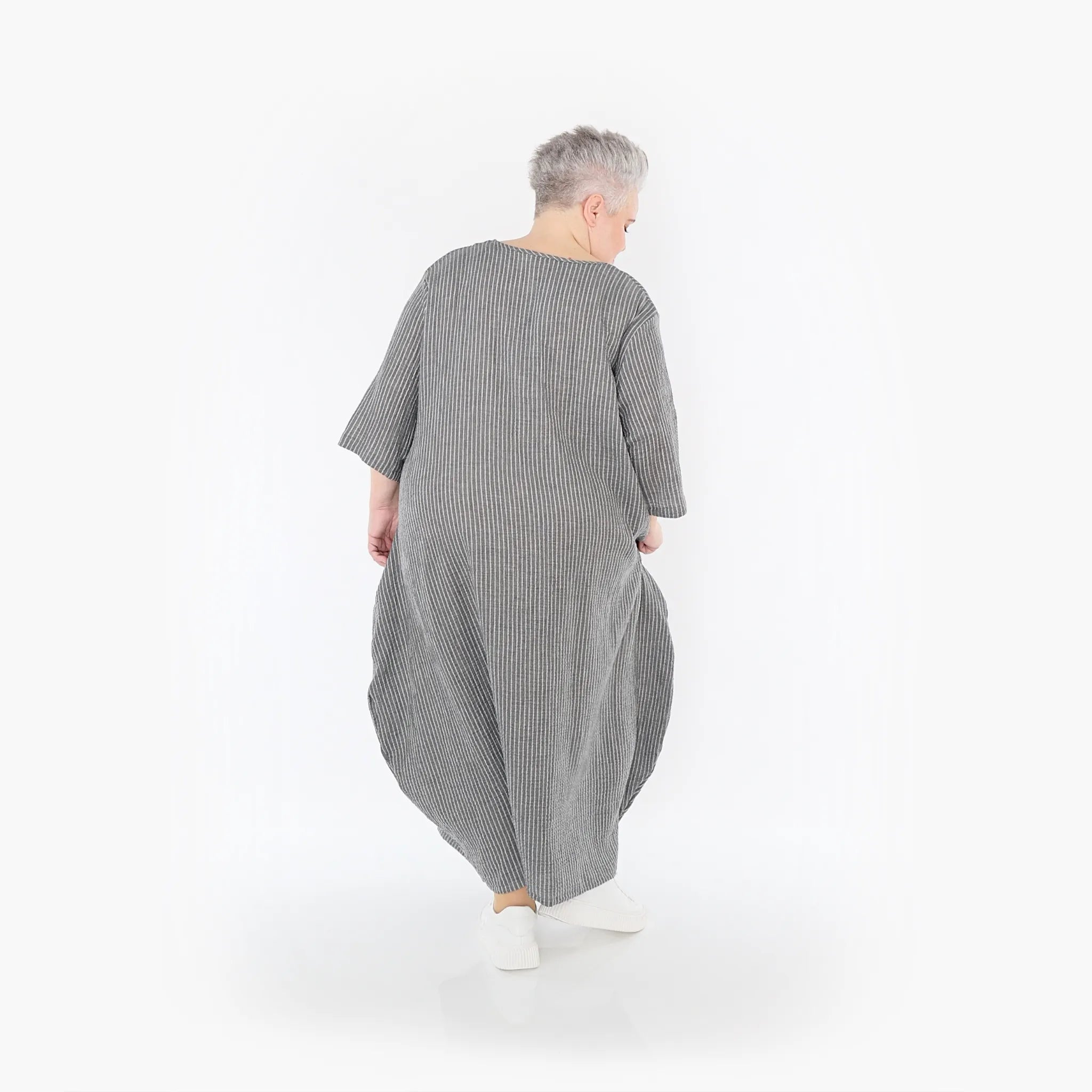  Ballonkleid von AKH Fashion aus Baumwolle, 1461.01926, Grau/Weiß, Streifen, Ausgefallen