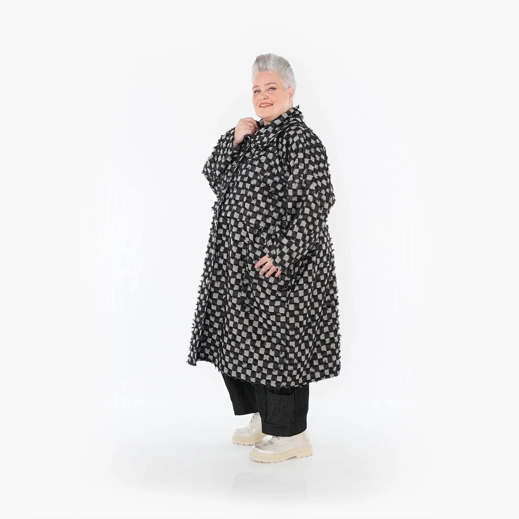  AKH Fashion Mantel in gerader Form, aus Baumwolle, 1463.07041, Schwarz/Grau, Kariert